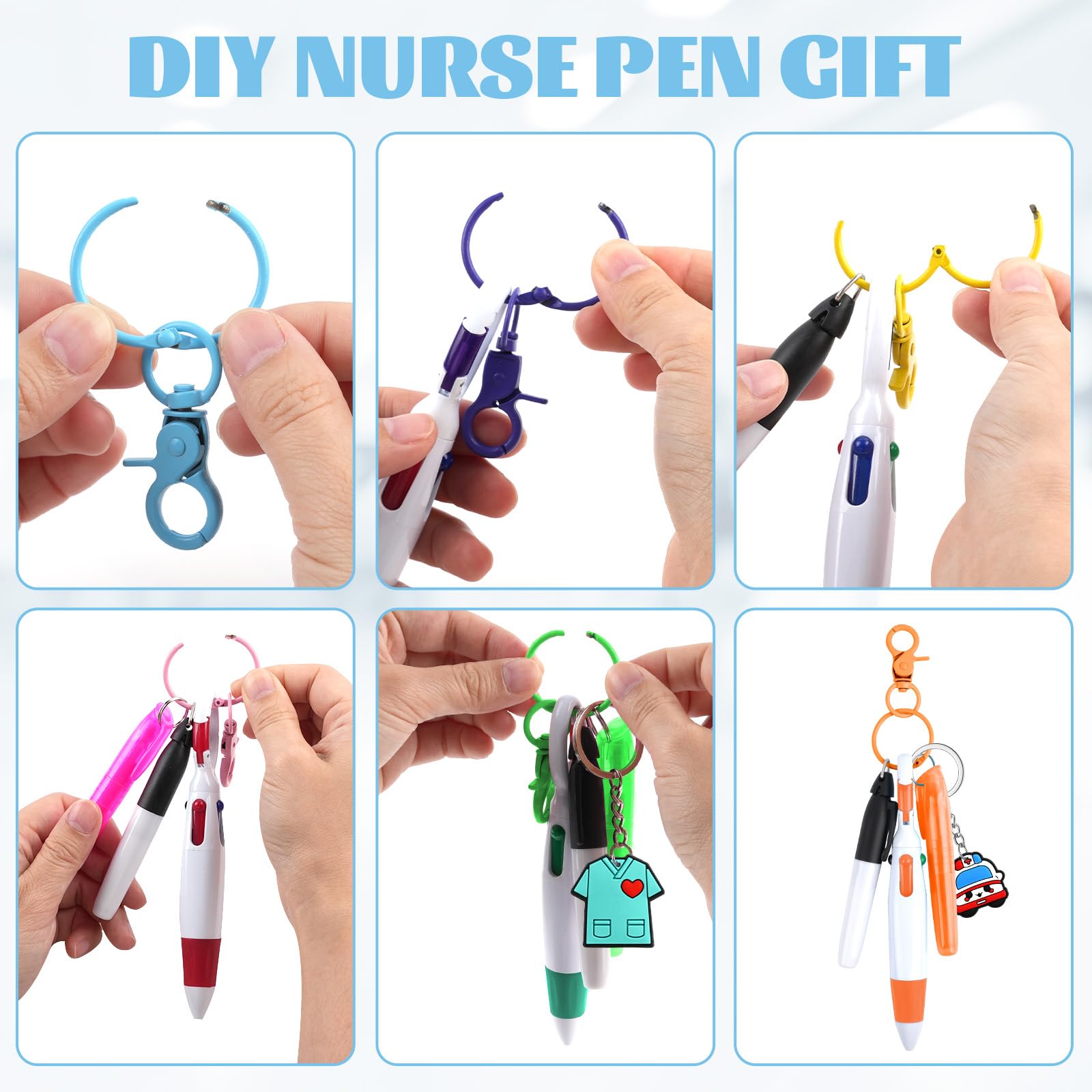 Supkiir 60 Pcs Mini Nurse Pen Kit, Mini Highlighter Nurse Pens, Nurse Accessories Set Including 12 Badge Reel Pens, 12 Permanent Marker Pen, 12 Tip Highlighter with 12 Nursing Keychain Clip