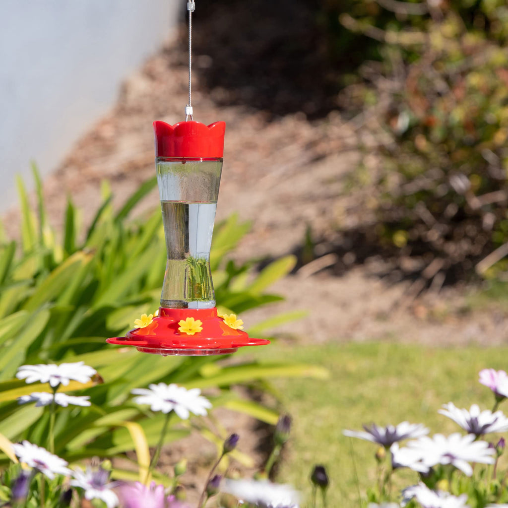 MEKKAPRO Outdoor Hummingbird Feeder Made from Glass, Hanging 5 Nectar Feeding Stations, Bright Red, Backyard Feeder (10 Ounce)