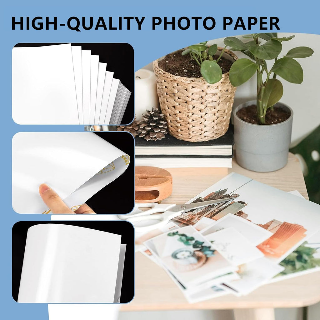150 Glossy Photo Paper,White Photographic Paper 3 Sizes (4"x6", 5"x7", 8"x10") - 50 Sheets per Pack,White Photographic Paper Single Side Printable Photo for All Inkjet Printers Letter Size
