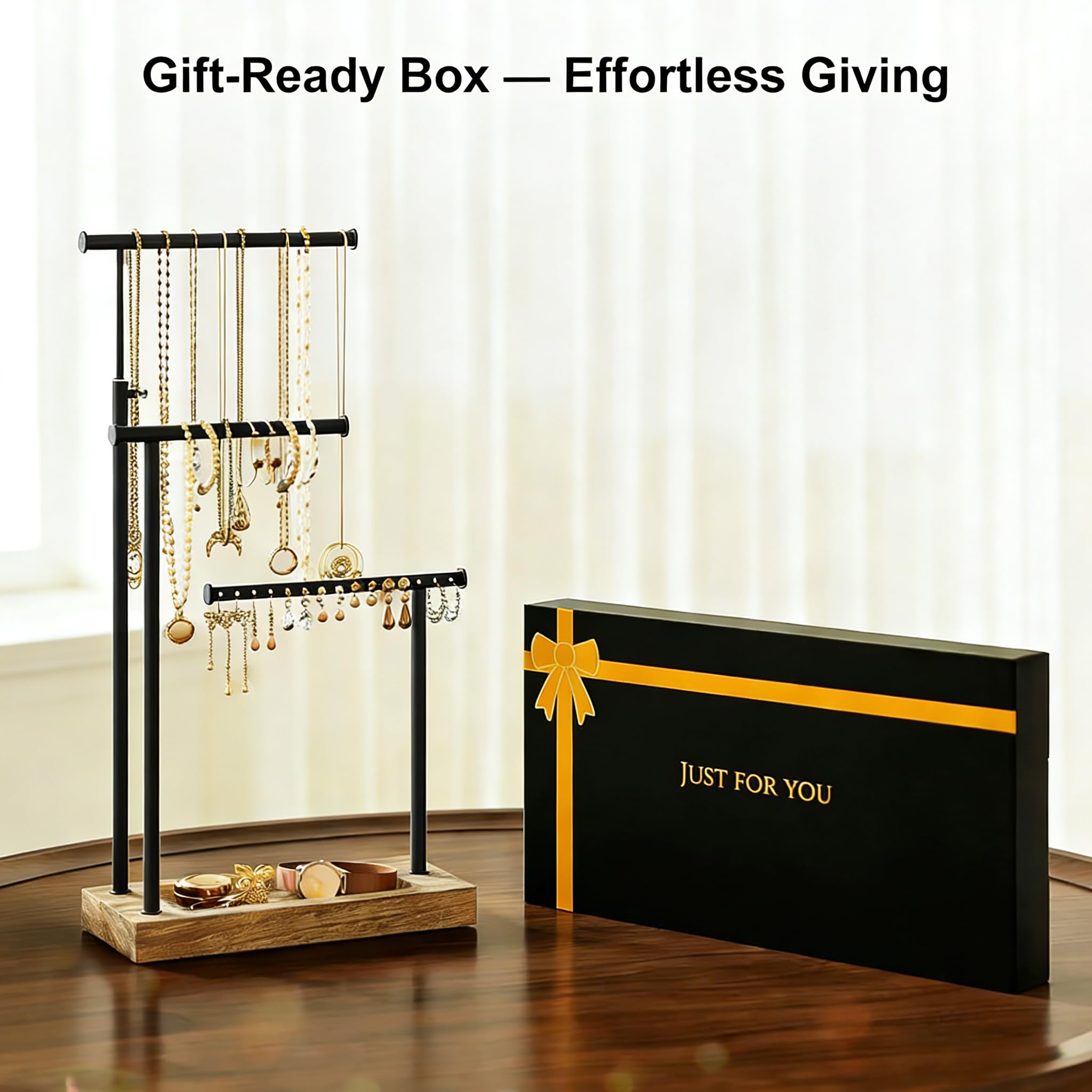 SRIWATANA Jewelry Organizer Stand, Extra Tall Necklace Holder Jewelry Holder (Carbonized Black & Black)