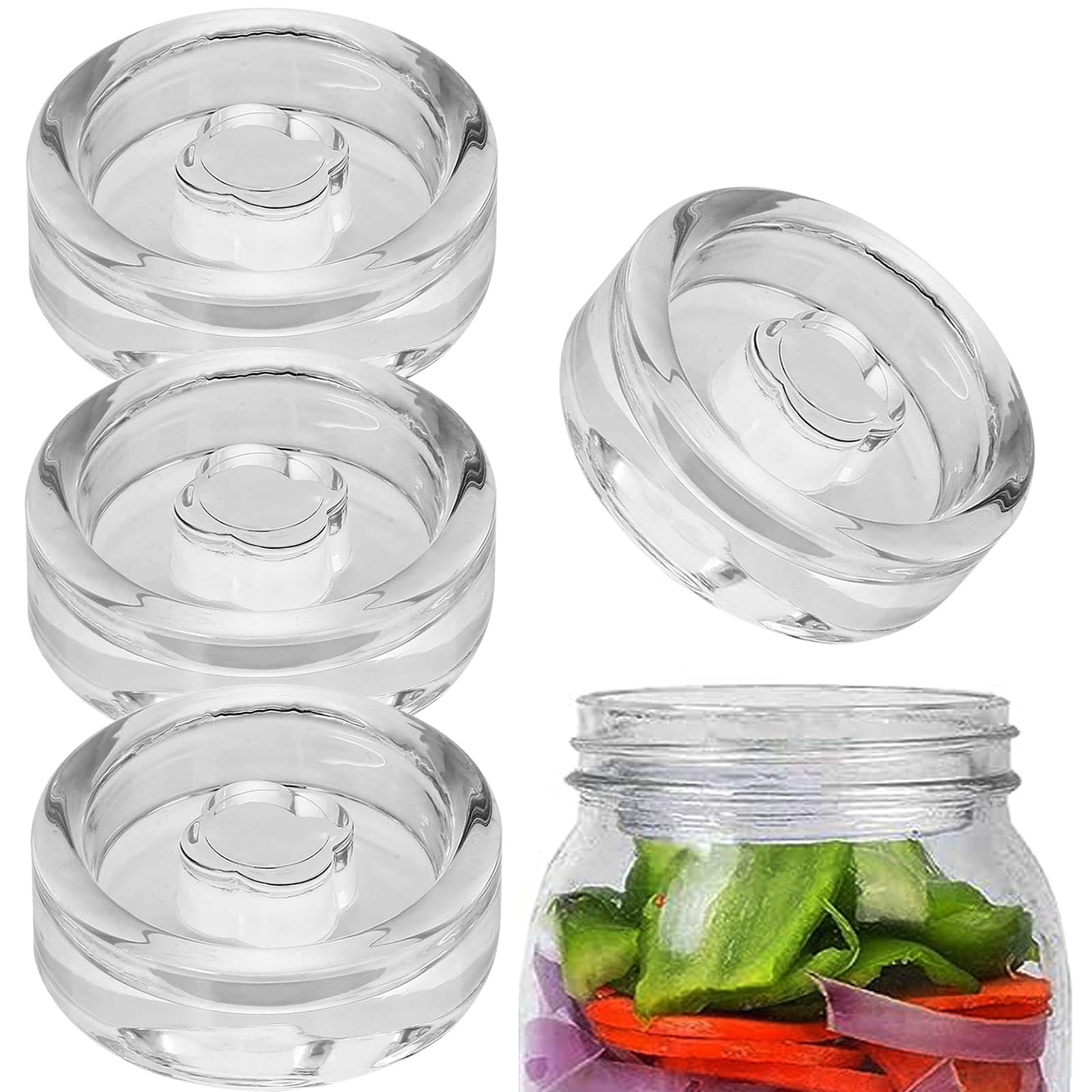 GKYMYZ 4 Pack Glass Fermentation Weights with Easy Grip Handle and Unique Texture Design for Large Wide Mouth Mason Jars (003)