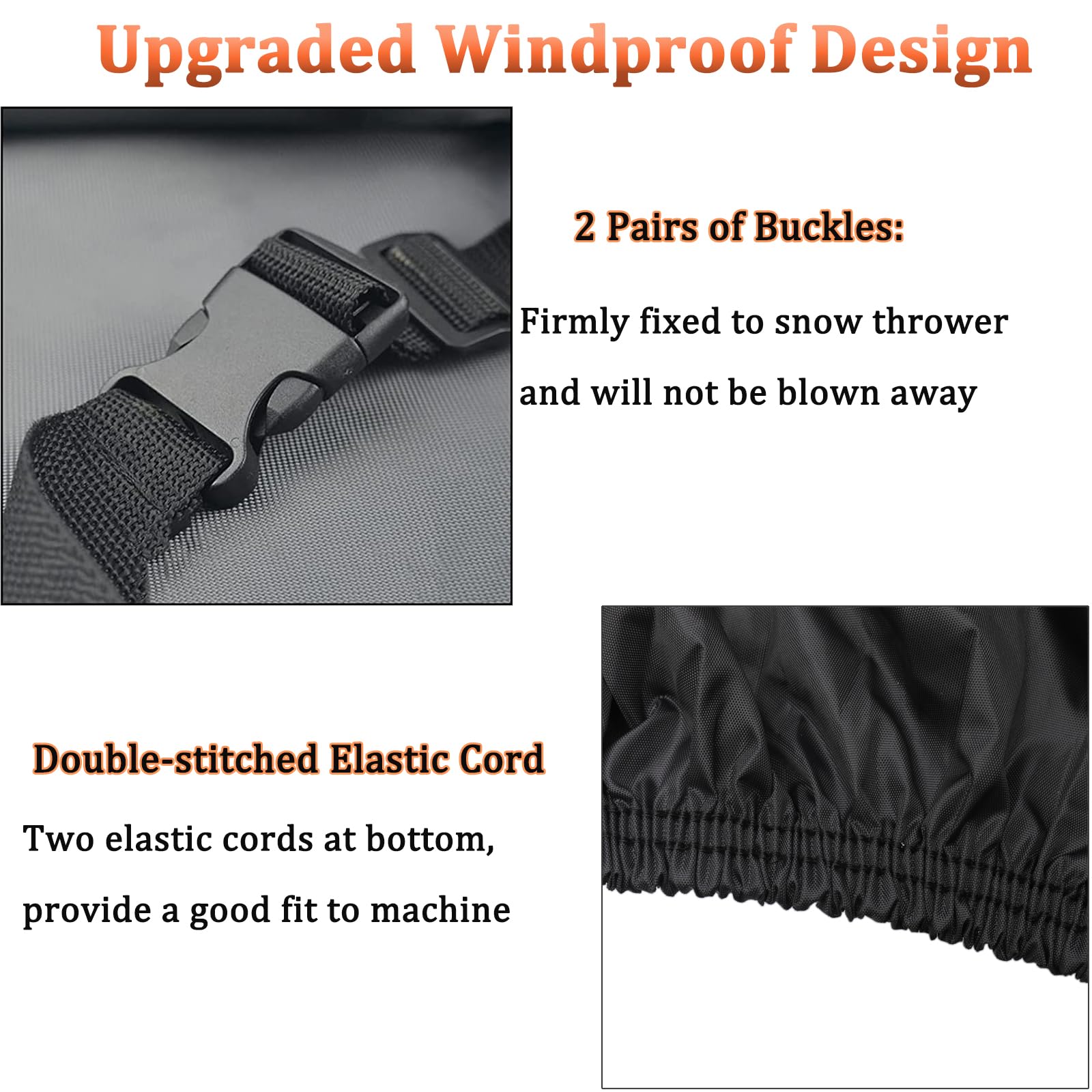 Snow Thrower Cover Waterproof Snow Blower Cover 420D Oxford with Windproof Buckles and Elastic Cord for Outdoor Electric All Weather Protection 54" Lx43 Hx32 W