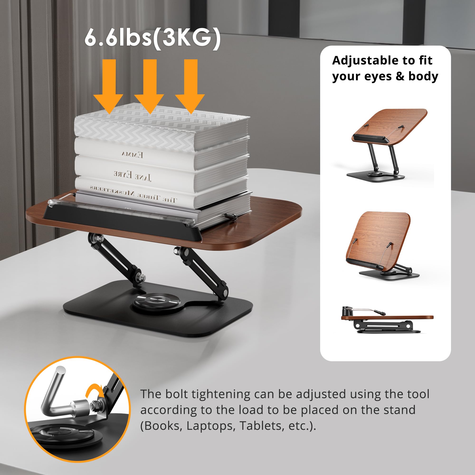 SupeDesk Book Stand for Reading, Adjustable Book Holder with 360° Rotating Bases, Foldable Designs, and Elastic Clips, Multifunctional Display Stand for Recipe, Cookbooks, Tablets, Laptops