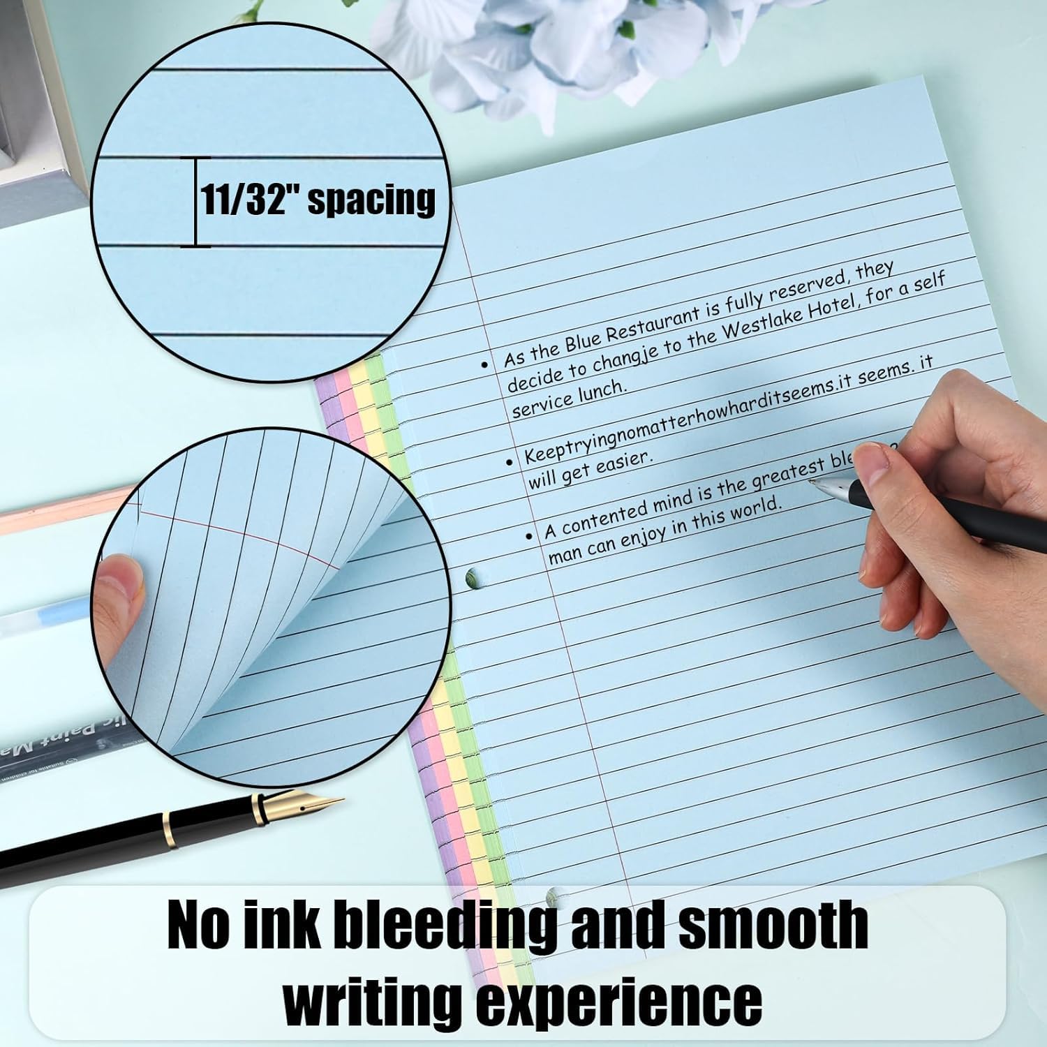 Koogel 500 Sheets Colored Filler Paper, 5 Colors 8 x 10-1/2 Inch Wide Ruled, 3-Hole Punched, Loose Leaf Notebook Paper for 3 Ring Binders, for Students & Office, School Supplies