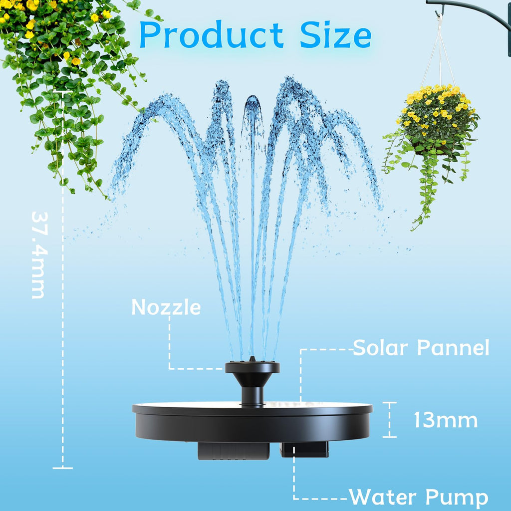 AMZtime Solar Fountain Pump 1W Bird Bath Fountain, Solar Powered Water Fountain with 8 Nozzle Set & 4 Fixer, Solar Fountain Pump for Bird Bath, Garden, Pond, Pool