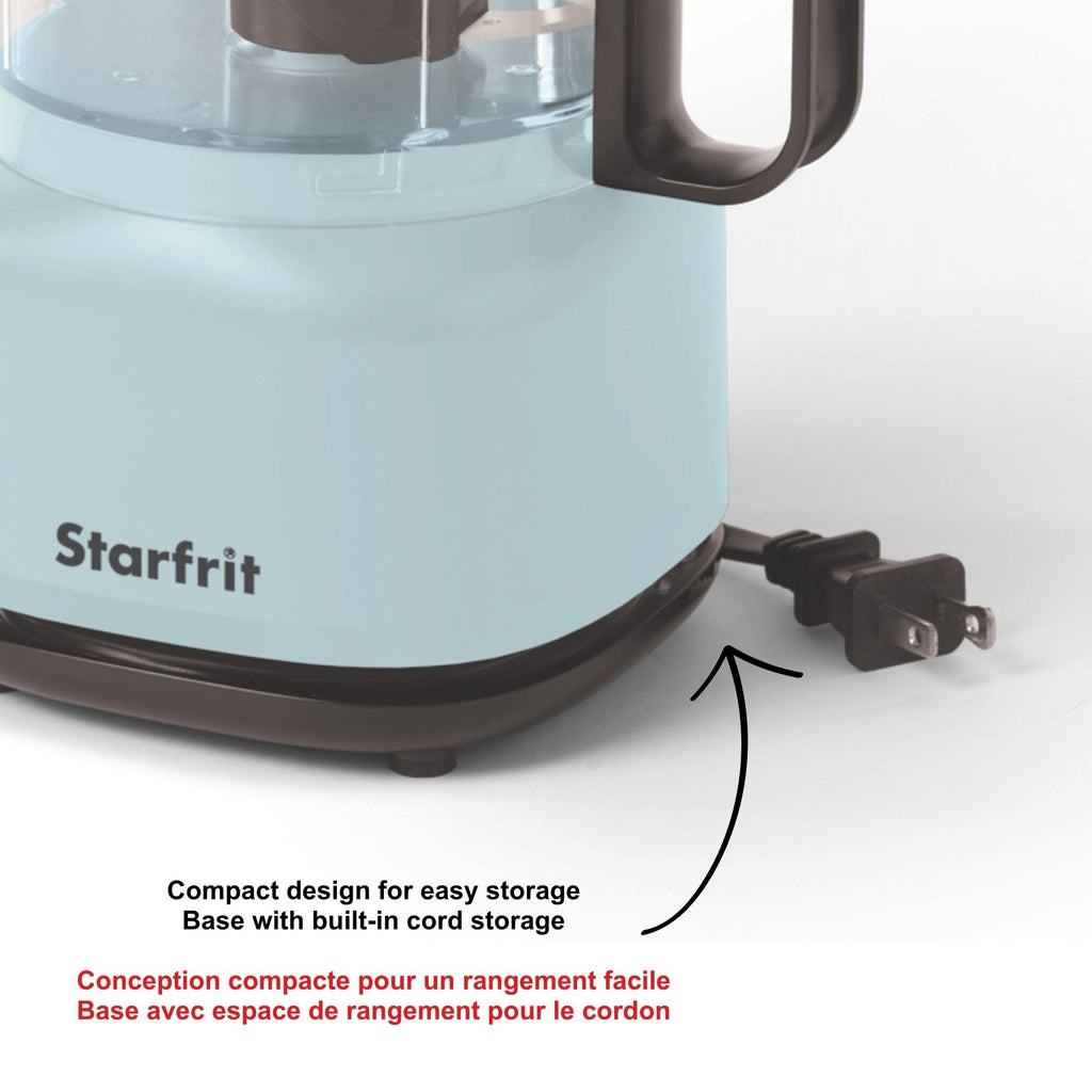 Starfrit Electric Food Chopper - 3.5 Cup BPA-Free Bowl - One-Touch Pulse and On - Integrated Drizzle Basin - Quick Chopping Mixing Pureeing - 250W - Blue