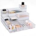 14 Pieces Clear Drawer Organizer Set, Stackable Drawer Storage Bins with Non-Slip Base, 4 Sizes up to 9.92"x6.23", Plastic Containers for Makeup, Kitchen, Office (14 Pack)
