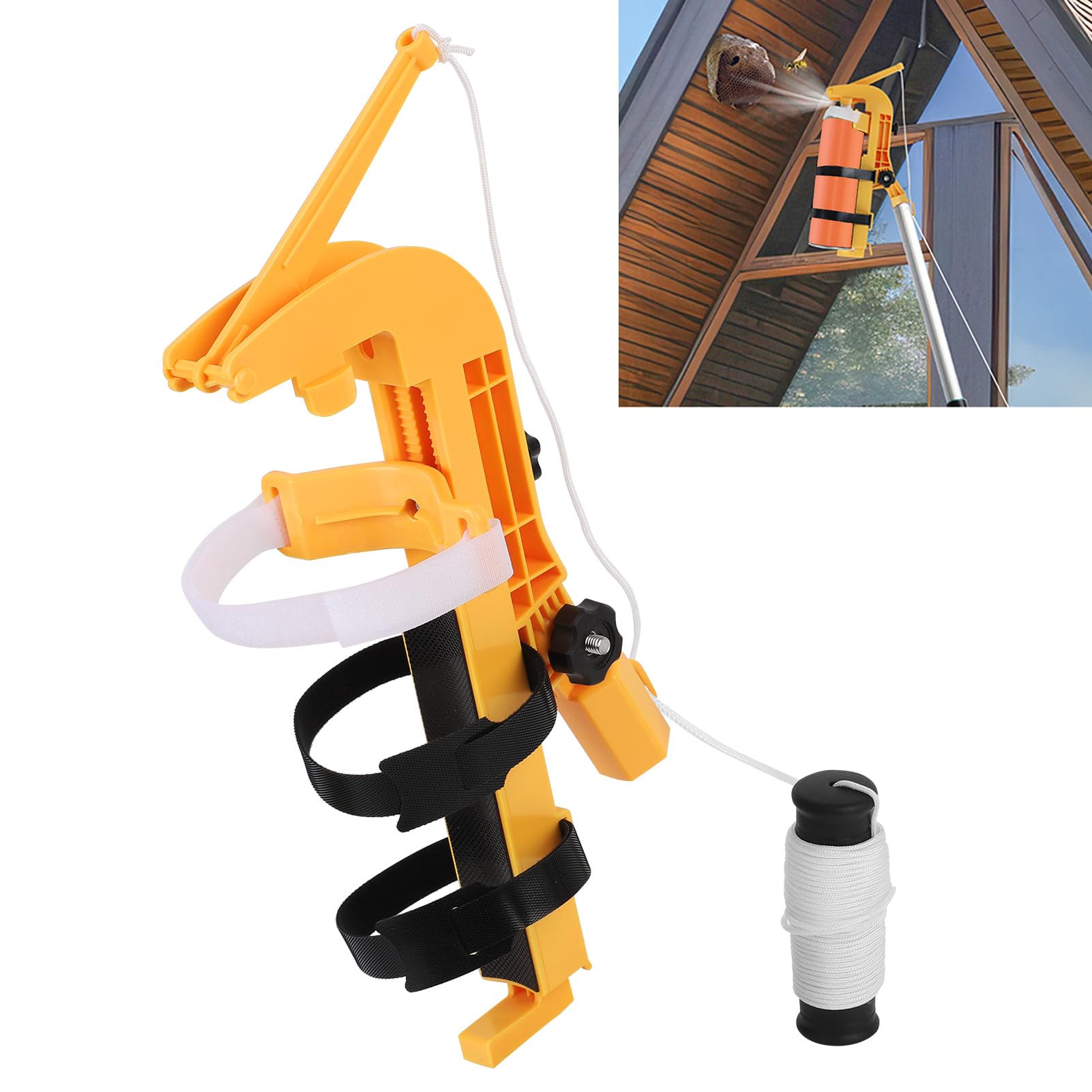 WODHMIEY Spray Can Extension Pole Adaptor, Sprayer Aerosol Can Extension Pole Adaptor, Adjustable Bottom Bracket for 9.0-13.6in Spray Cans with Loop Fastener ABS Material