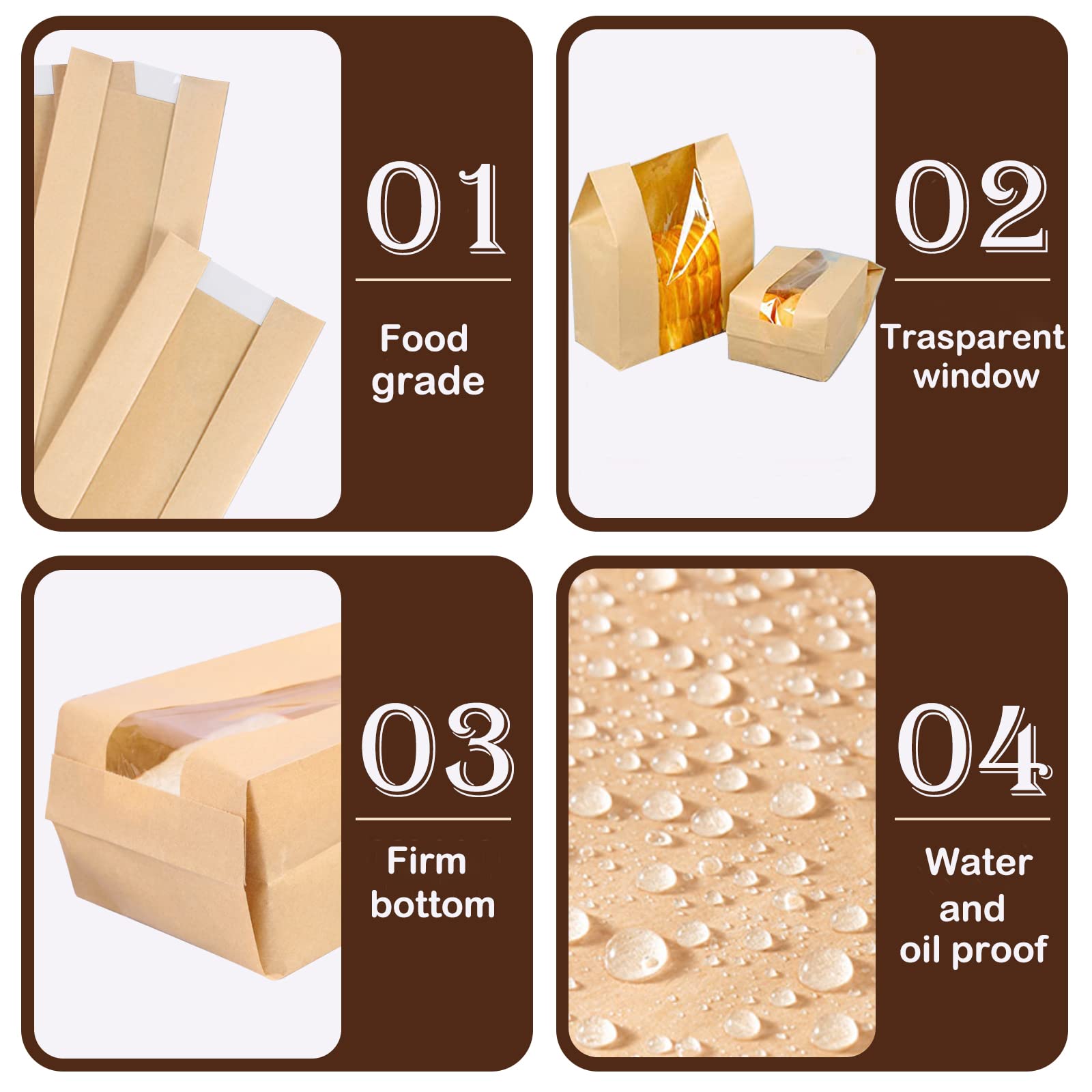 50 Pack Paper Bread Bags with Window Kraft Paper Bakery Bags Loaf Bread Bags for Homemade Bread Paper Bread Bags for Sourdough with Label Seal Stickers (11.8x8.2x3.5 inch)