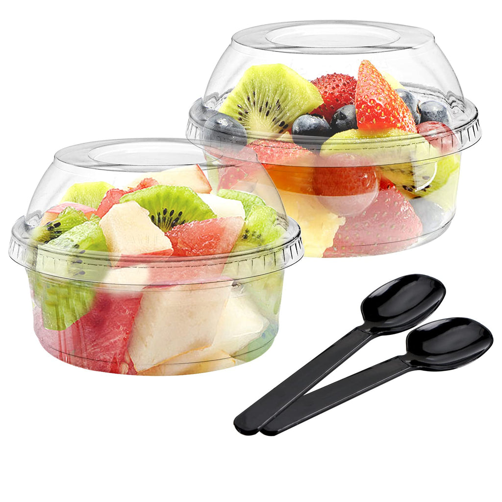 WUWEOT 50 Pack Plastic Dessert Cups, 10 oz Clear PET Dessert Bowls, Re-usable Parfait Cups with Lid (No Hole) for Ice Cream Fruit Iced Cold Drinks Dessert Yogurt Cereal Parfait Puddings Mousse