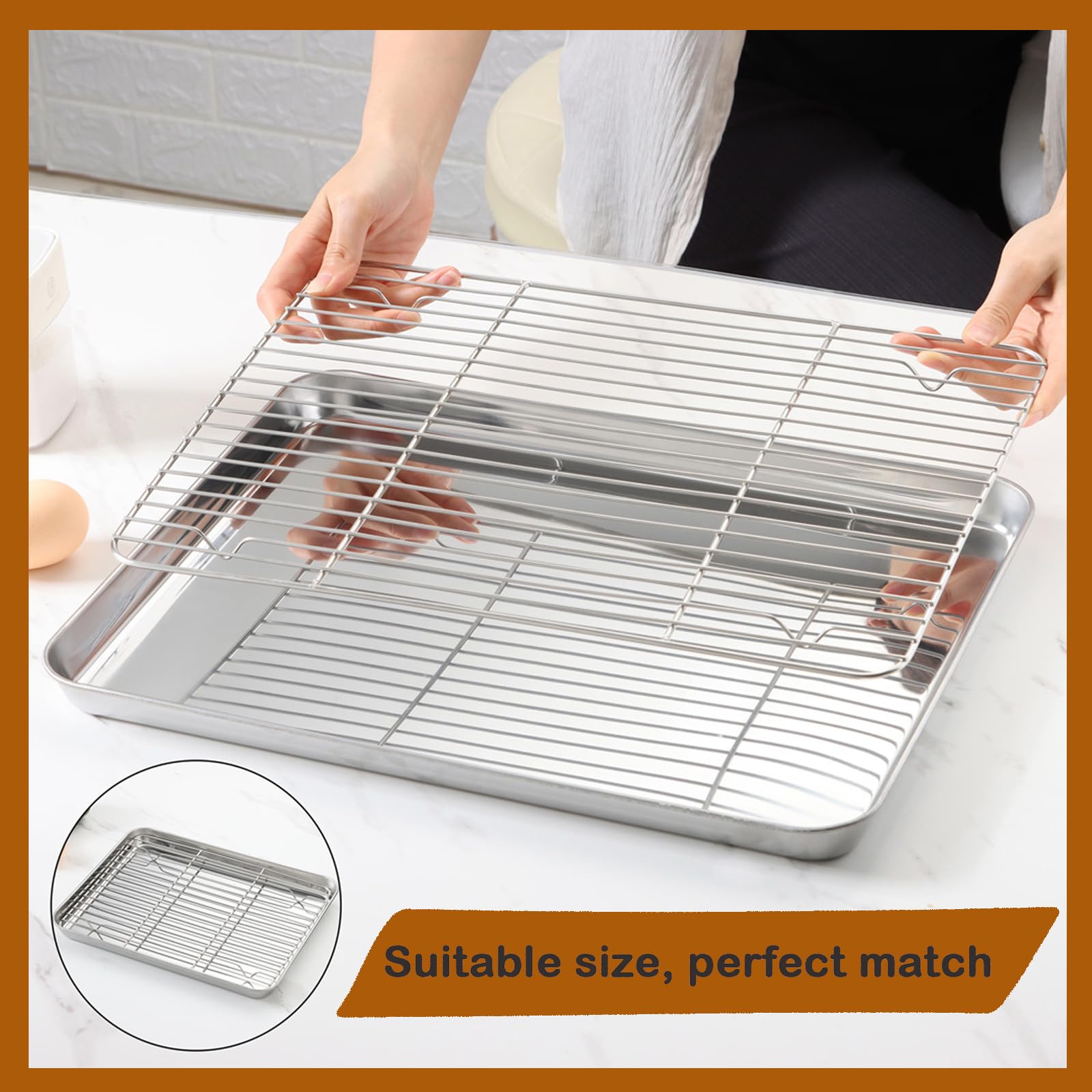Baking Sheet with Rack Set (1 Sheet + 1 Rack), HaWare Stainless Steel Cookie Sheet for Oven Baking, 16”x12” Baking Pan Tray with Cooling Rack, Non Toxic & Heavy Duty, Dishwasher Safe