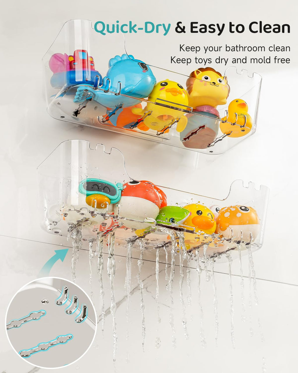 Bath Toy Storage Organizer 2 Pack, Transparent Bath Toy Holder with Drain Holes, Durable Plastic Bathtub Toy Storage for Bathroom, Quick-Dry Shower Caddy Drainable
