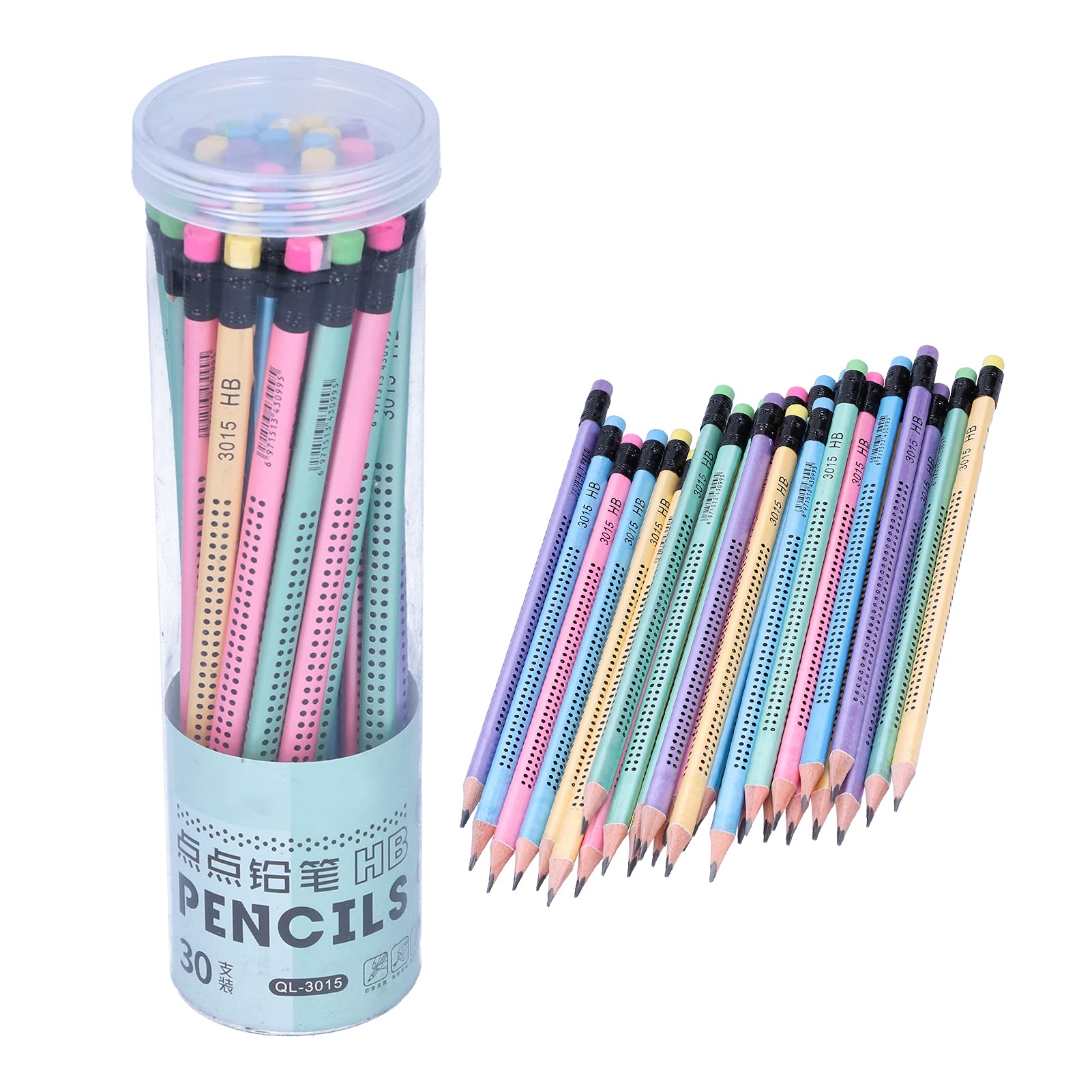 Writing Pencil, 30Pcs HB Pencil Non‑Slip Multi‑Color with Eraser Children Student Writing Drawing Tools With Triangular Barrel
