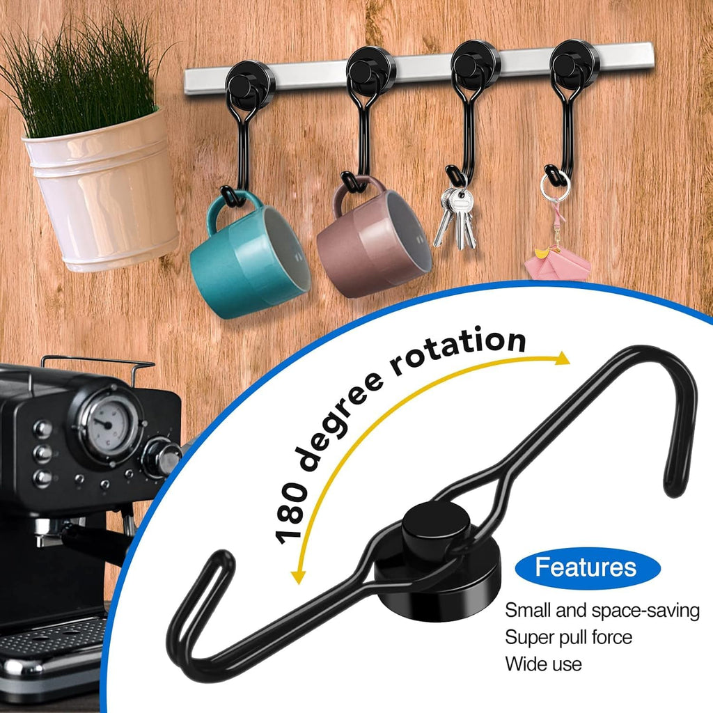 LOVIMAG Magnetic Hooks, Strong Magnetic Hooks for Cruise Cabins, Black Swivel Magnetic Hooks Heavy Duty, 25LBS Magnetic Hooks for Refrigerator, Hanging, Grill, Locker,Metal Door- 20 Pcs