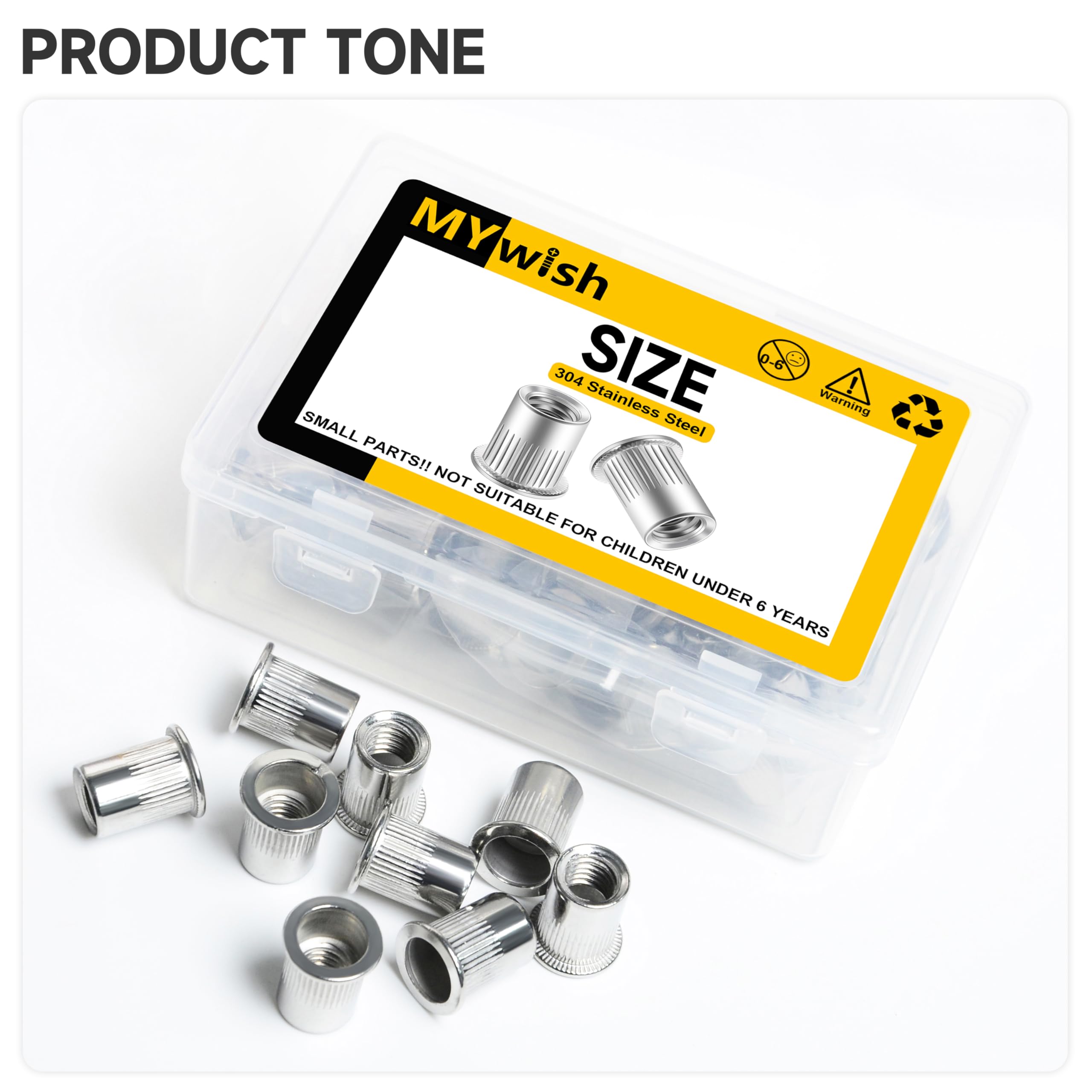 Mywish 100Pcs 1/4-20 Rivet Nuts Hardware Nuts, 304 Stainless Steel Flat Head RIV Nuts, 1/4 20 Nut Threaded Inserts Rivnuts for Wood & Metal, 1/4 UNC Rivnuts Rivets Nutsert