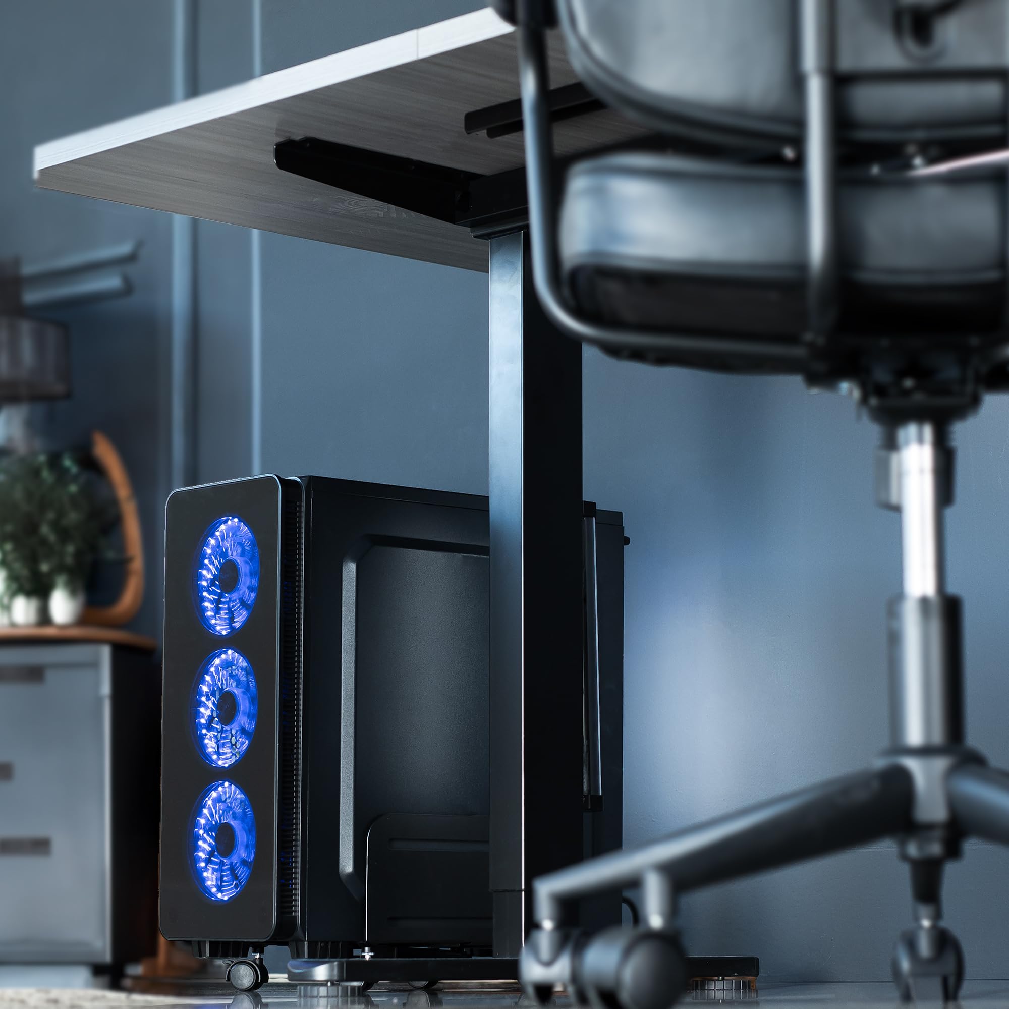 VIVO Black Computer Tower Desktop ATX-Case, CPU Steel Rolling Stand, Adjustable Mobile Cart Holder with Locking Caster Wheels (CART-PC01)