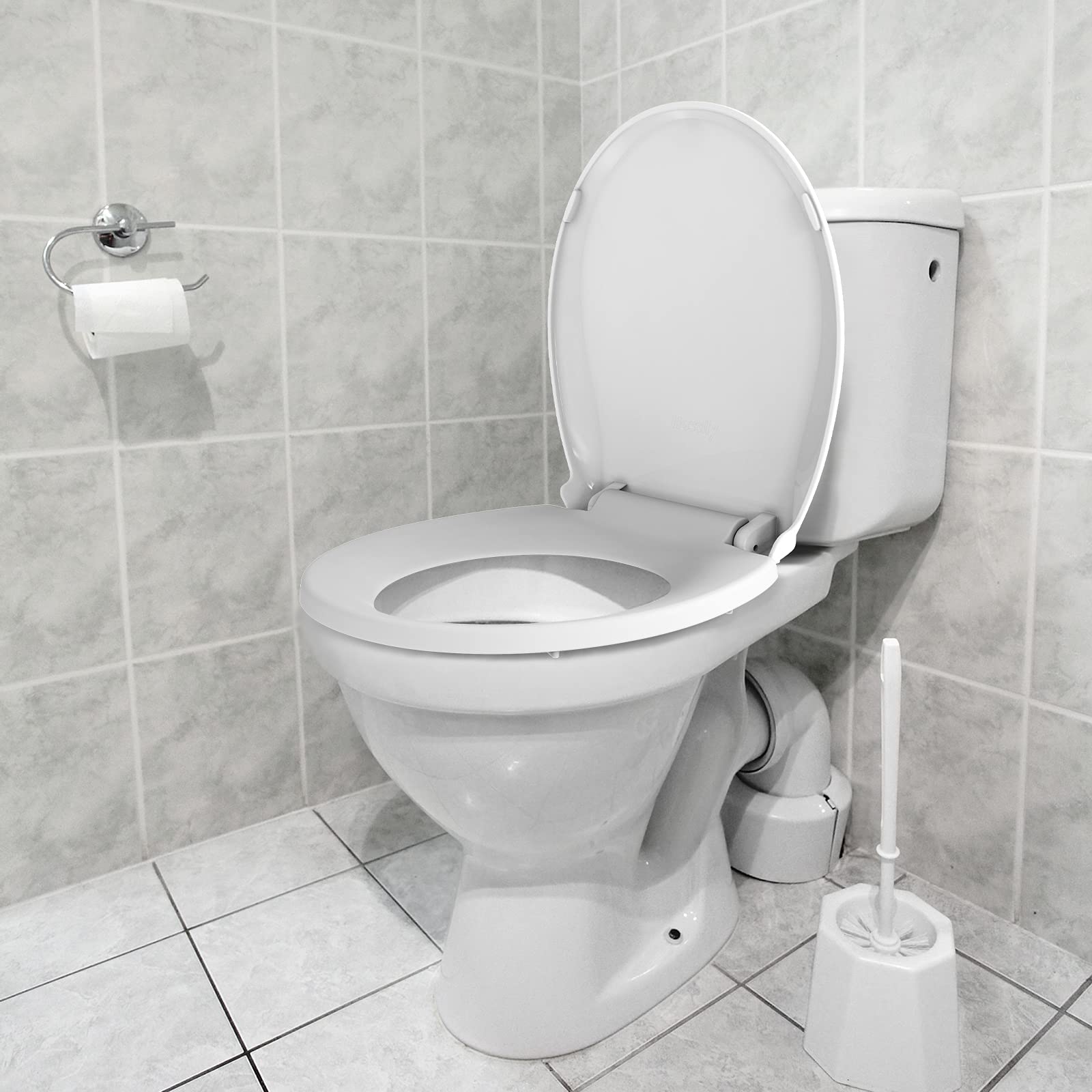 Homfan Durable Round Toilet Seat with Slow Soft Close - Easy to Install and Clean, Never Loosens - White, Fits Most Round Toilets