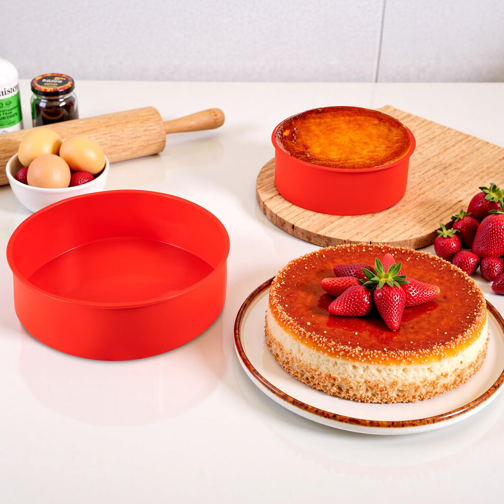 Cake Pan Set(4"/6"/8") - 3 Piece Set Premium Silicone Molds for Baking,Non-Stick Round Cake Pan Bundles for Cheesecake,Cupcakes & Holiday Treats,Silicone Baking Tray,Dishwasher Friendly & Reusable