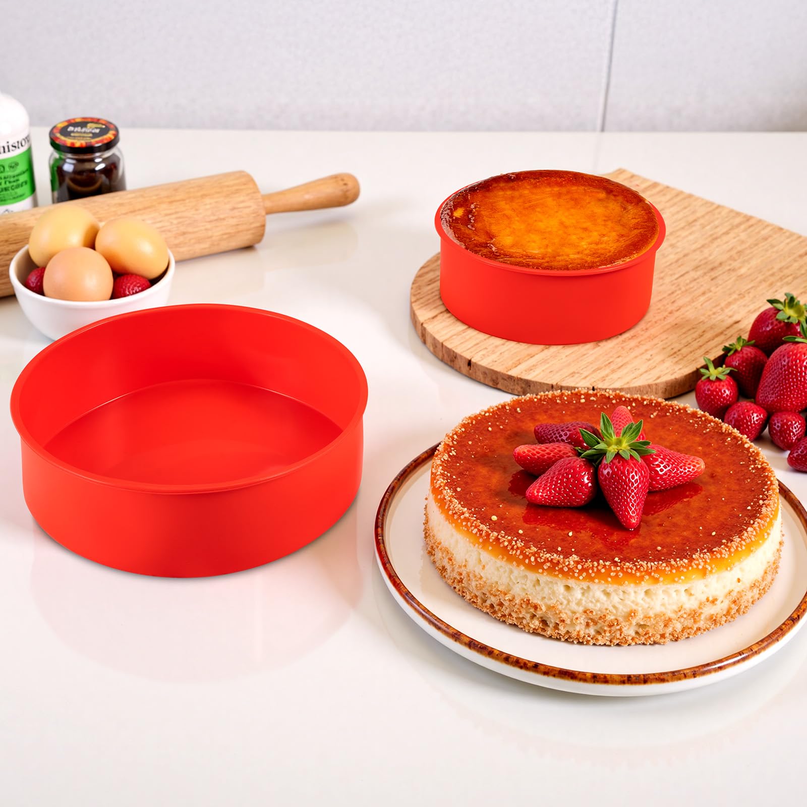 Cake Pan Set(4"/6"/8") - 3 Piece Set Premium Silicone Molds for Baking,Non-Stick Round Cake Pan Bundles for Cheesecake,Cupcakes & Holiday Treats,Silicone Baking Tray,Dishwasher Friendly & Reusable