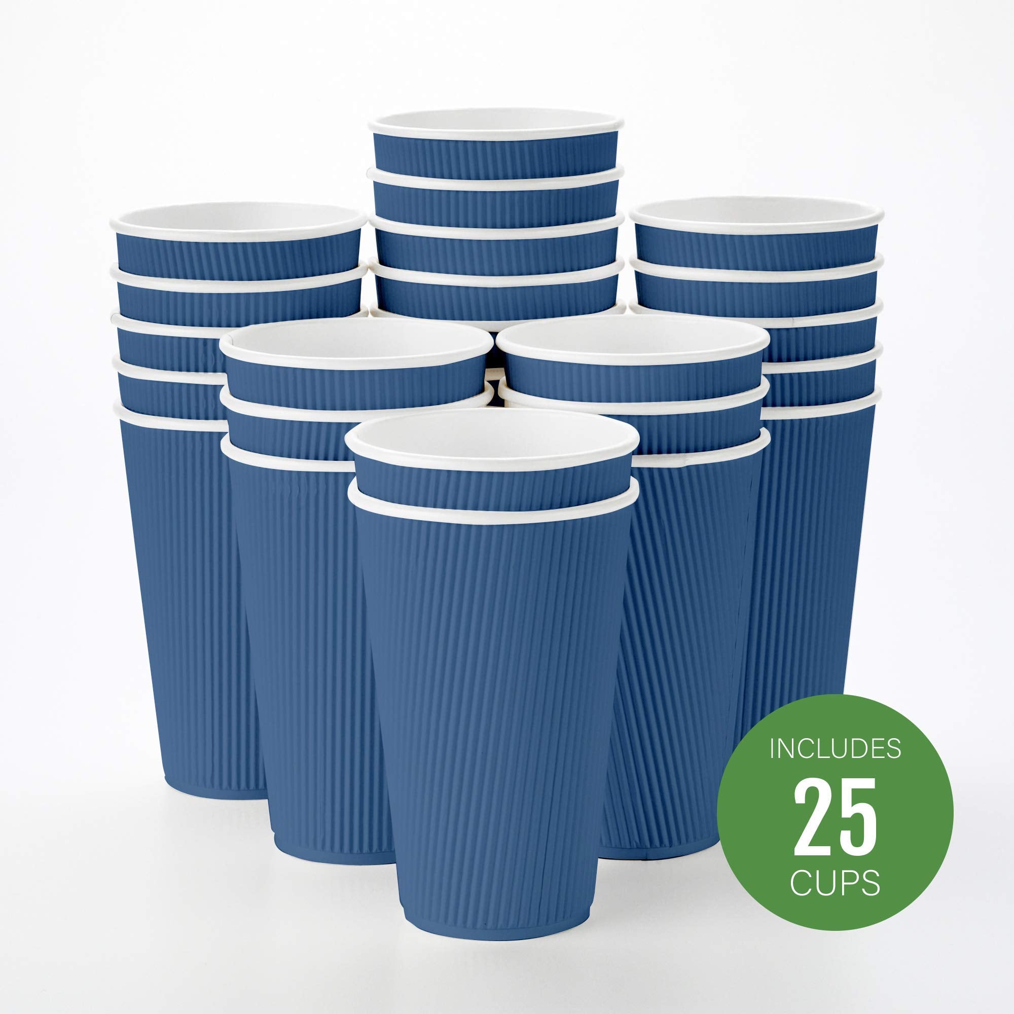 Restaurantware Ripple Wall Coffee Cups 25 Count 16 Ounce Insulated Midnight Blue Paper Cups, Rolled Rim Spill-Resistant Disposable Paper Non-Slip for Coffee, Beverages