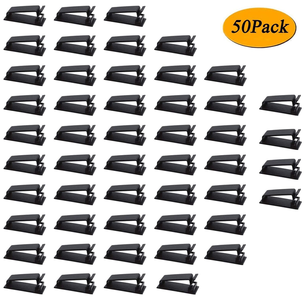SOULWIT® 50Pcs Self Adhesive Cable Management Clips, Large Cable Organizers Wire Clips Cord Holder for TV PC Laptop Ethernet Cable Desktop Home Office (Black)