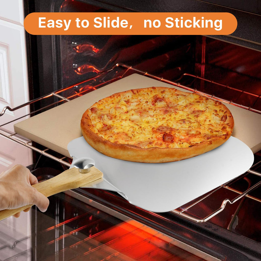 Worldity 4 Pcs Pizza Oven Accessories Set, Stainless Steel Pizza Peel, Foldable Pizza Spatula with Pizza Cutter and Shovel, Pizza Paddle for Baking Pizza, Bread, Pastry