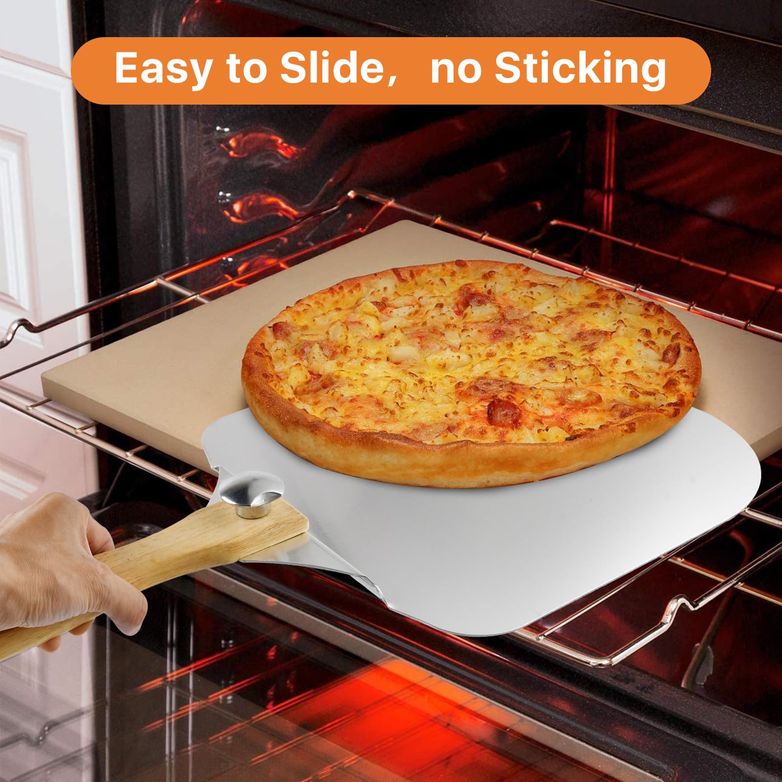 Worldity 4 Pcs Pizza Oven Accessories Set, Stainless Steel Pizza Peel, Foldable Pizza Spatula with Pizza Cutter and Shovel, Pizza Paddle for Baking Pizza, Bread, Pastry