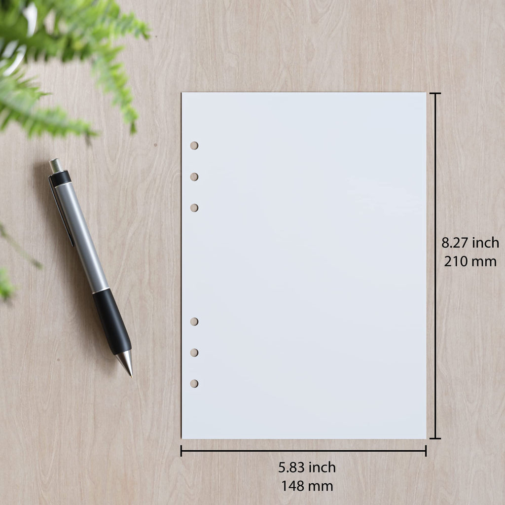A5 Blank Paper - 250 Sheets (500 Pages) - 6 Hole Punched - 100 GSM (24 lb.) - for FiloFax, A5 Planners, Organizers, and Binders - 148mm x 210mm (5.83 inches x 8.27 inches)