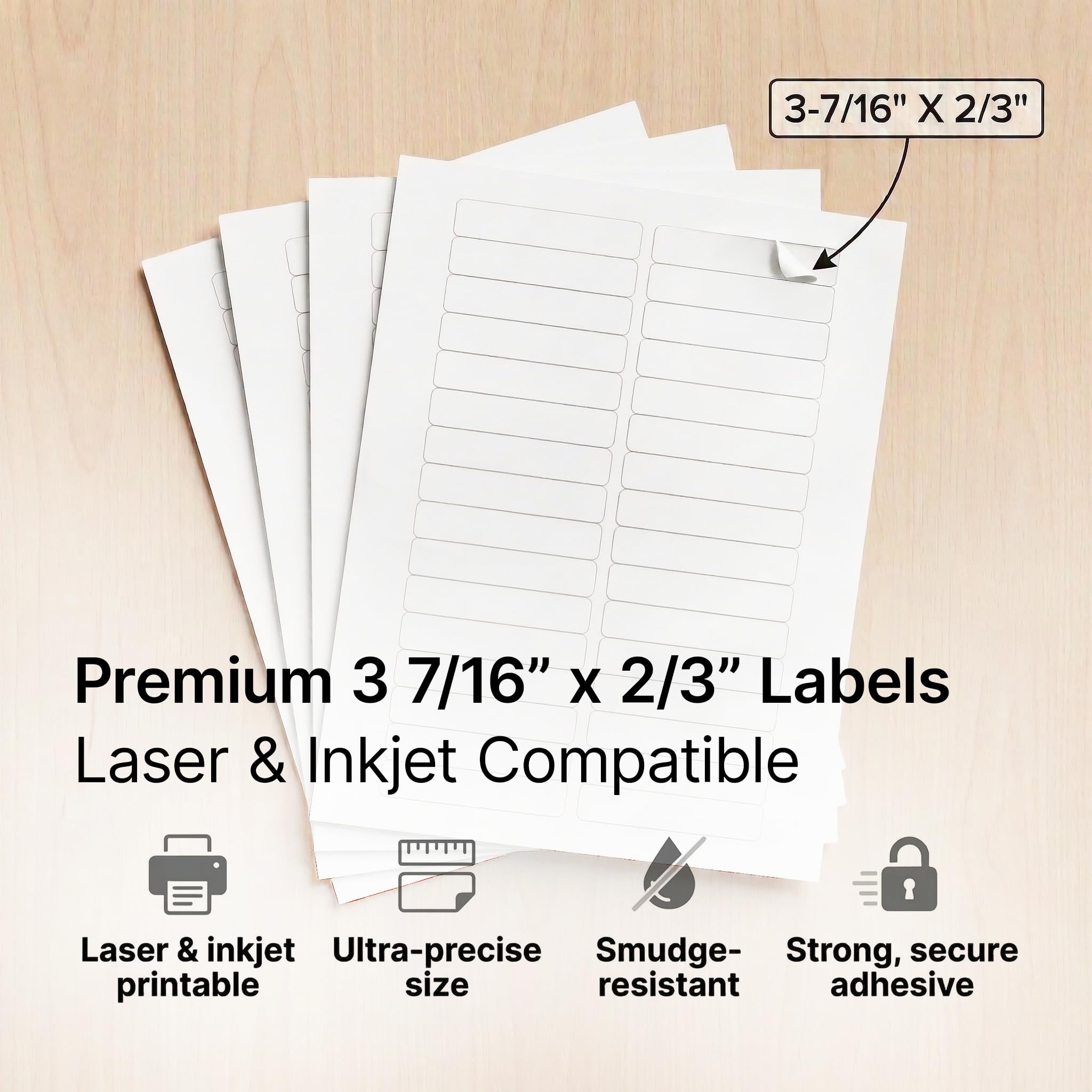 3 7/16" X 2/3" Matte White File Folder Labels Compatible with Inkjet and Laser Printers - 100 Sheets, 3000 Printable Paper Stickers for Return Addresses and Mailing - Spartan Industrial Template R012