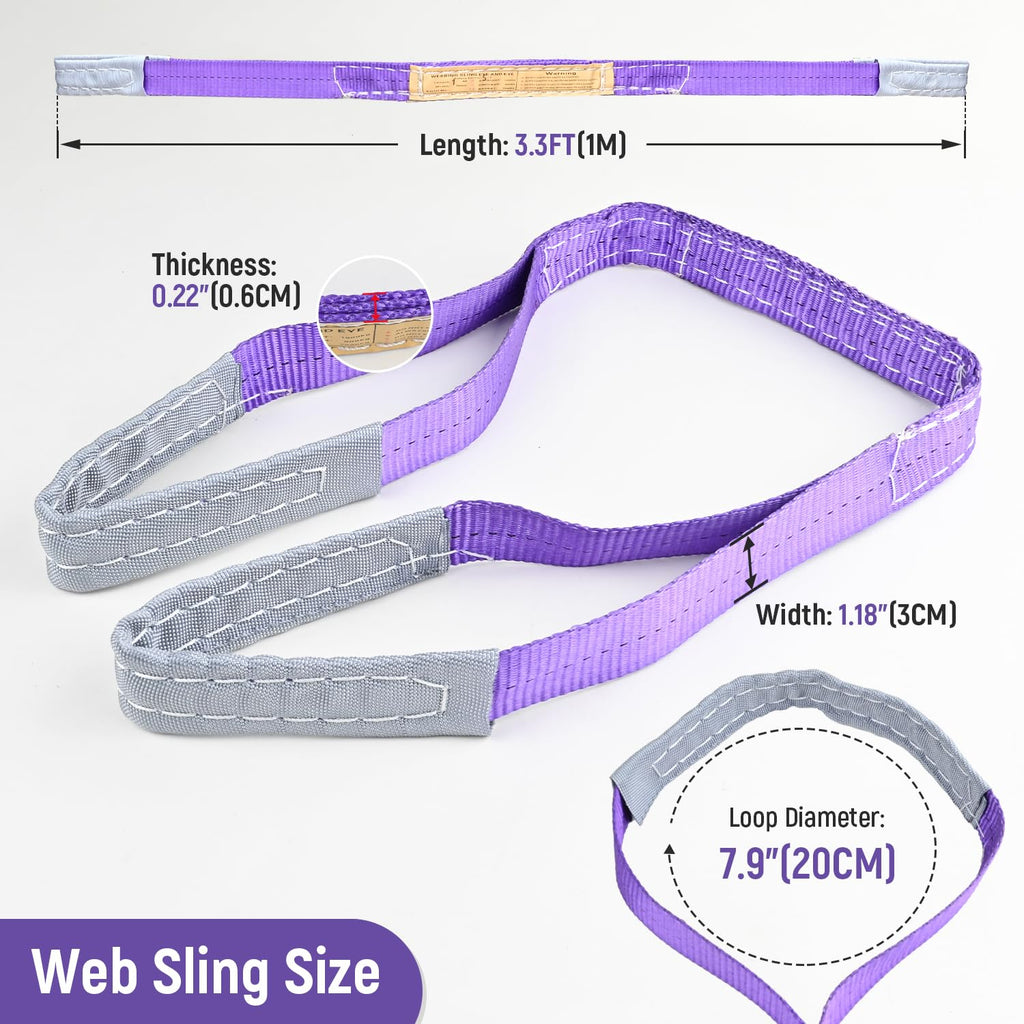 Vigtayue 2-Pack 1Inches x 3.3Ft 2-Ply Twisted Eye & Eye Polyester Lifting Sling, Lifting Slings 2204lbs Webbing Sling,Heavy Duty Lift Sling Web for Industrial Shop Use, Hoist, Tree Stumps, Purple