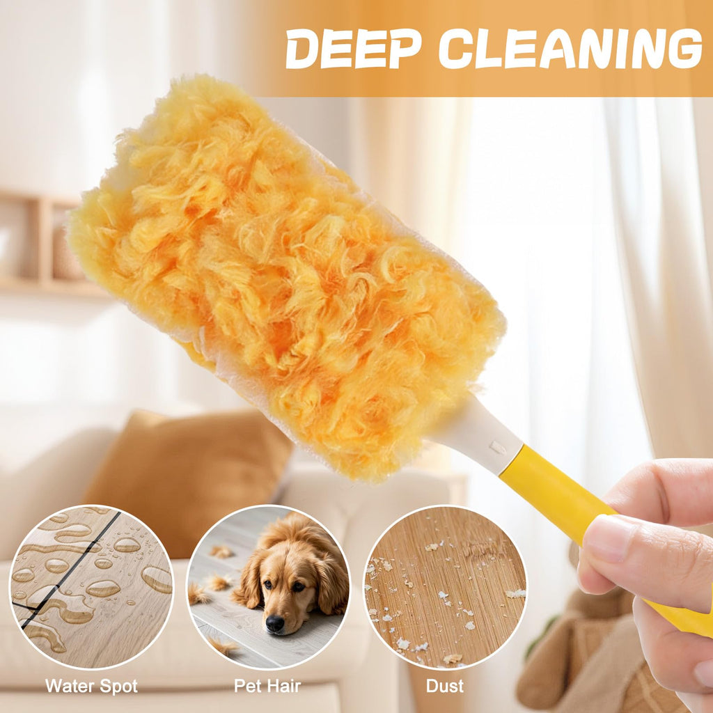 30 Pack Disposable Duster Refills, Heavy Duty Dusting Kit with Handle, 360°Multi-Surface Dust Cleaning Tool for Blinds, Ceiling Fans, Furniture & Hard-to-Reach Areas (Yellow)