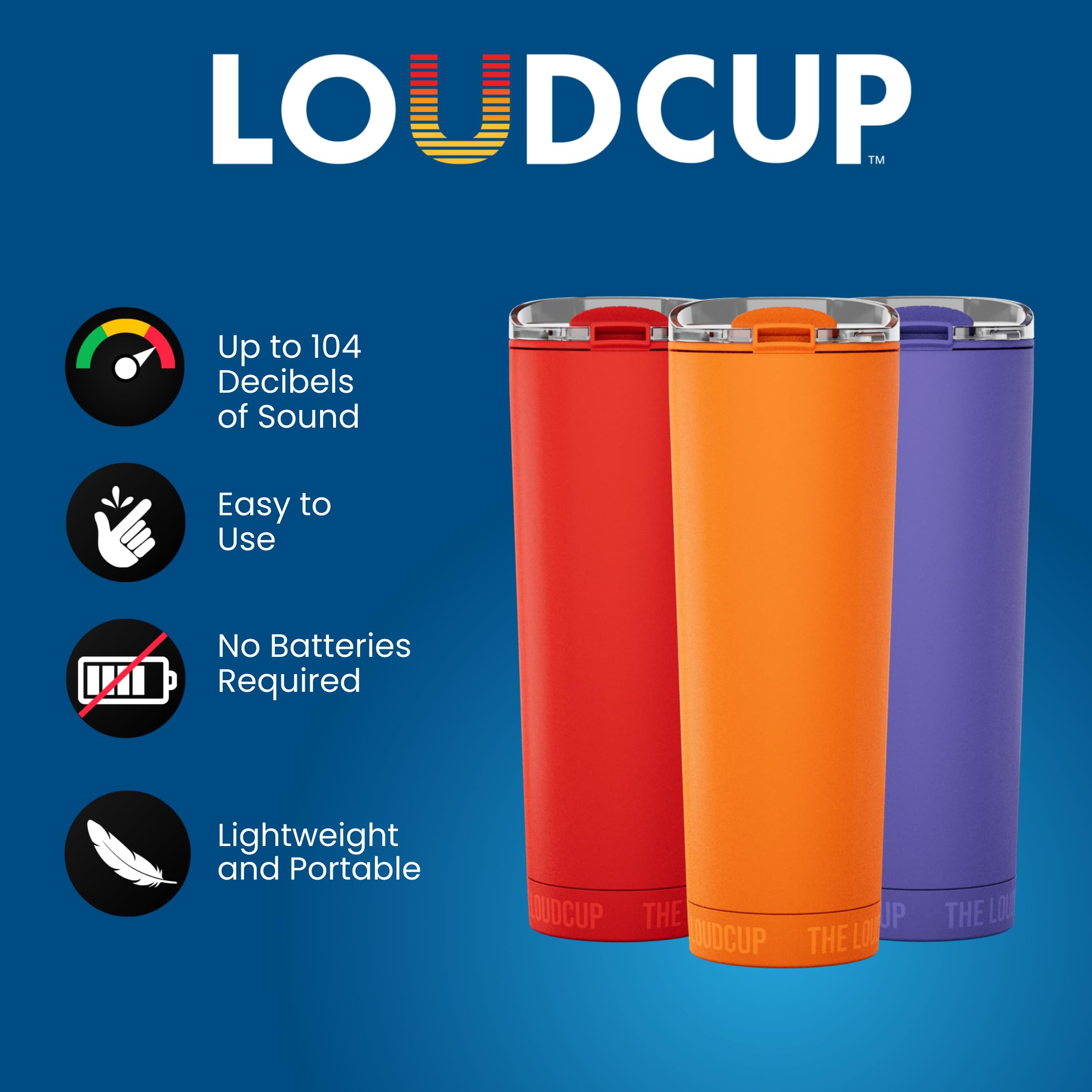 The LoudCup Blow Horn Tumbler, 2-in-1 Cheer & Sip Reusable Water Bottle with Built-In Horn for Sports Games, Tailgates & Parties, BPA-Free, 23 oz, Oriole Orange