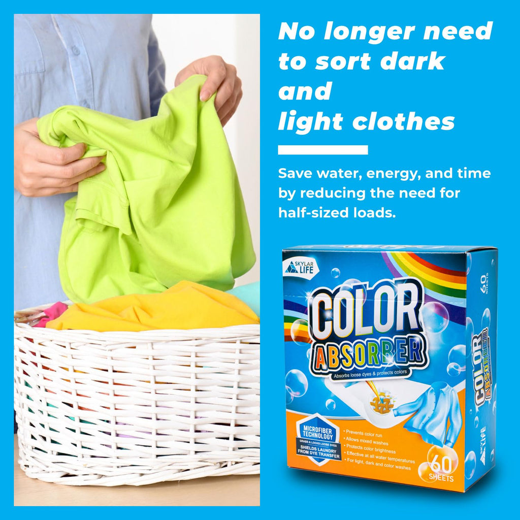 Skylarlife Color Absorber Sheets for Laundry, 60 Count, Prevent Clothes from being dyed, Fragrance Free Dye-Trapping Sheets for Family, Students and Vacationers