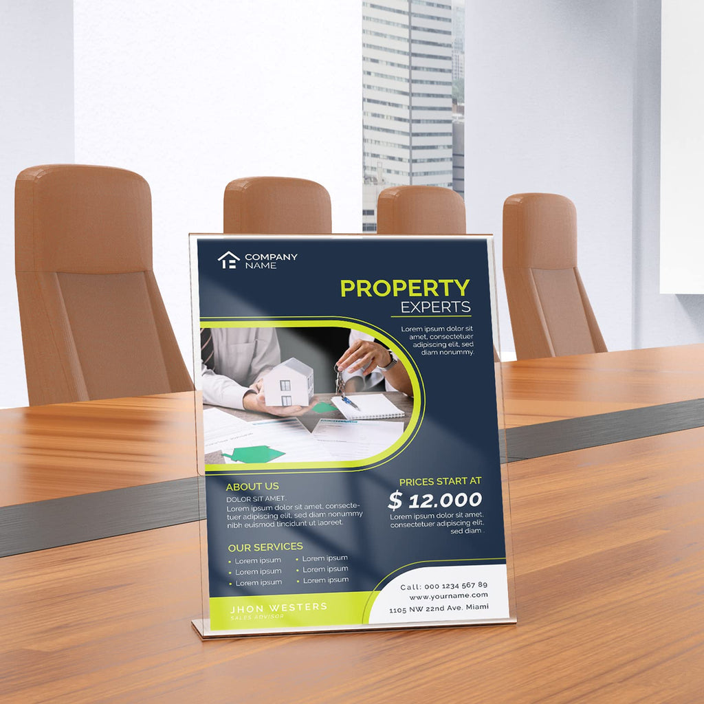 danoni Extra Durable Clear Acrylic Sign Holder - 6Pack 8.5x11'' Flyer Document Brochure Paper Display Holder with Vertical Slant Back for Office Desktop - Plastic Menu Stands for Restaurant Tabletop