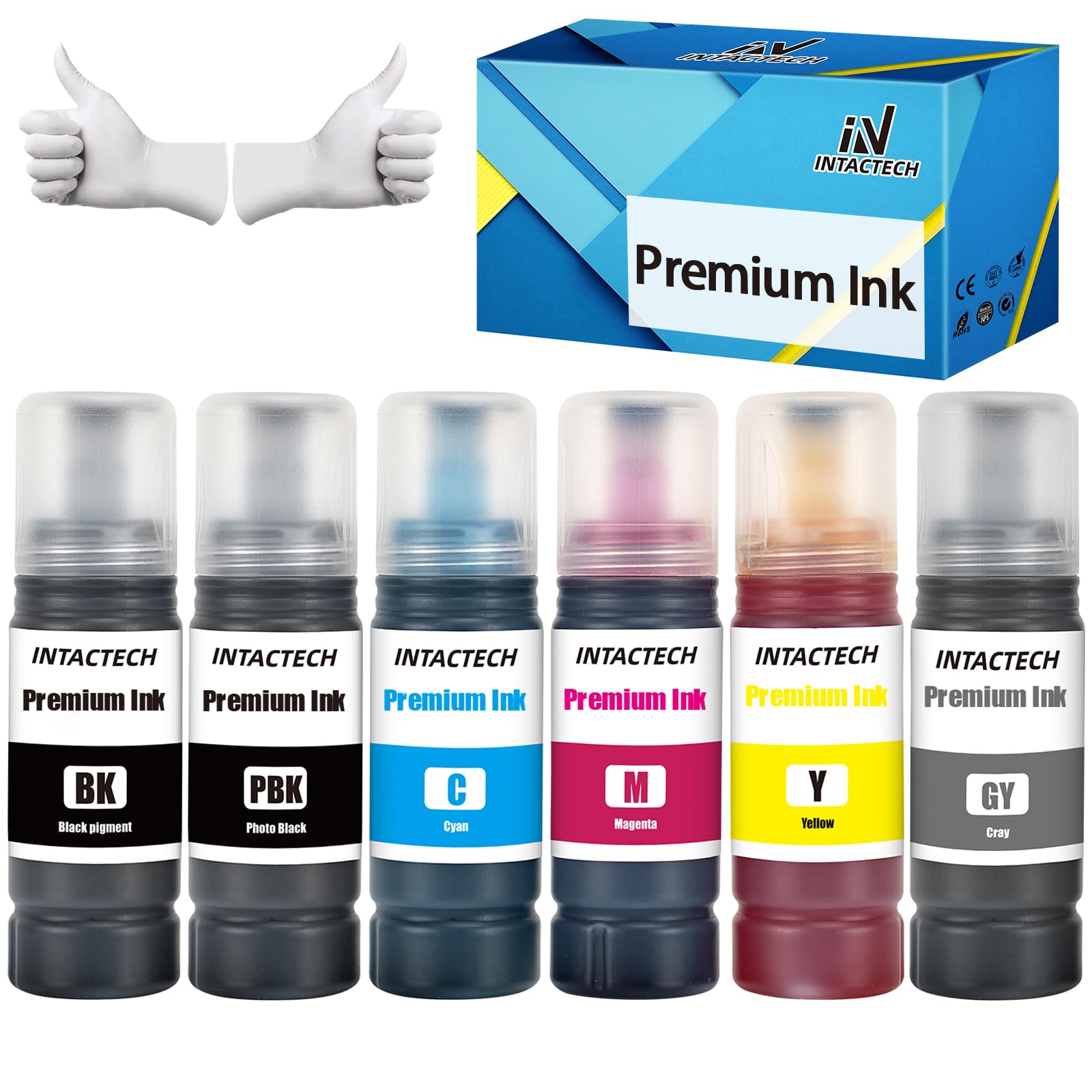 Compatible Ink Bottles for ET-8550 ET-8500 Printers, 6-Pack (Black, Photo Black, Cyan, Magenta, Yellow, Gray), High Yield Ink Refill