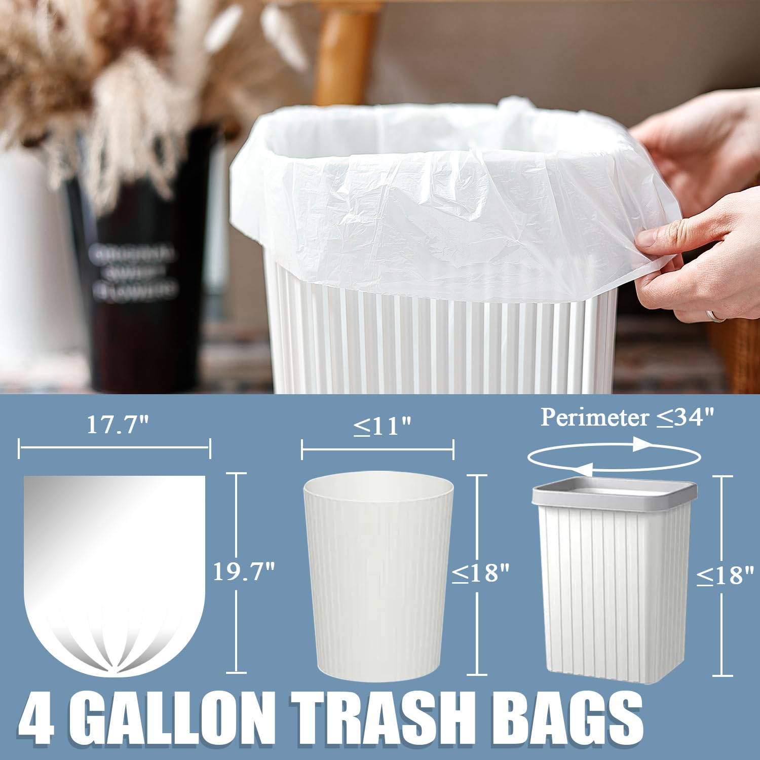 250 Count Small Garbage Bags - 15 Litres 4 Gallon Trash Bags, White 15L Garbage Bags for Office Bedroom Bathroom, Unscented Small Trash Bags