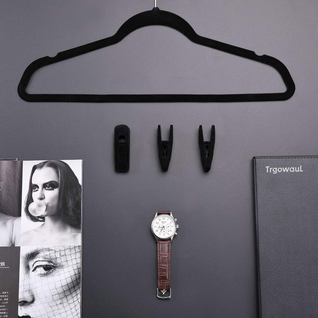 Trgowaul Velvet Hangers Clips, 20 Pack Black Pants Hangers Velvet Clips, Strong Finger Clips Perfect for Thin Velvet Hangers