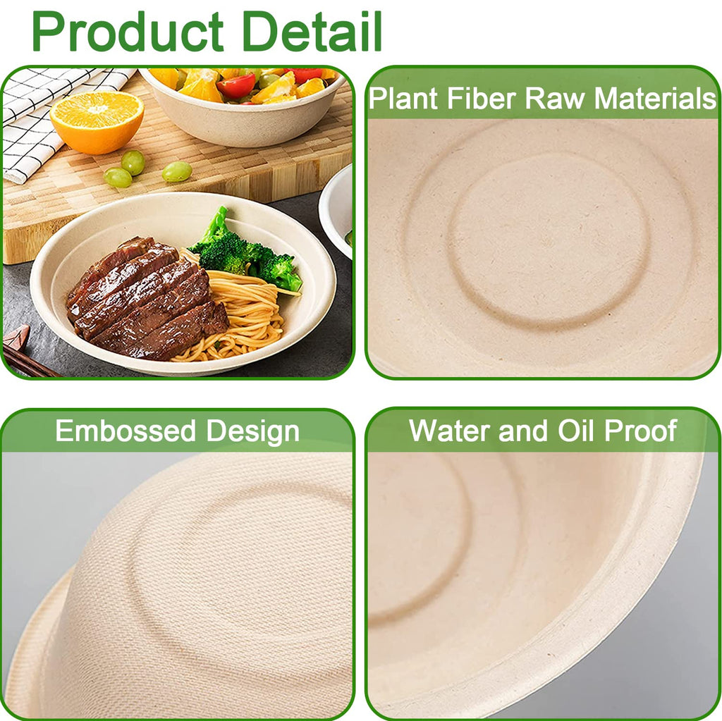 Paper Bowls Disposable Bowls [125-Pack], Eco-Friendly Compostable Bowls Made of Bagasse or Sugarcane Fiber, Heavy-Dut Natural Biodegradable Bowl for Dinner, Party Supplies (12 oz)