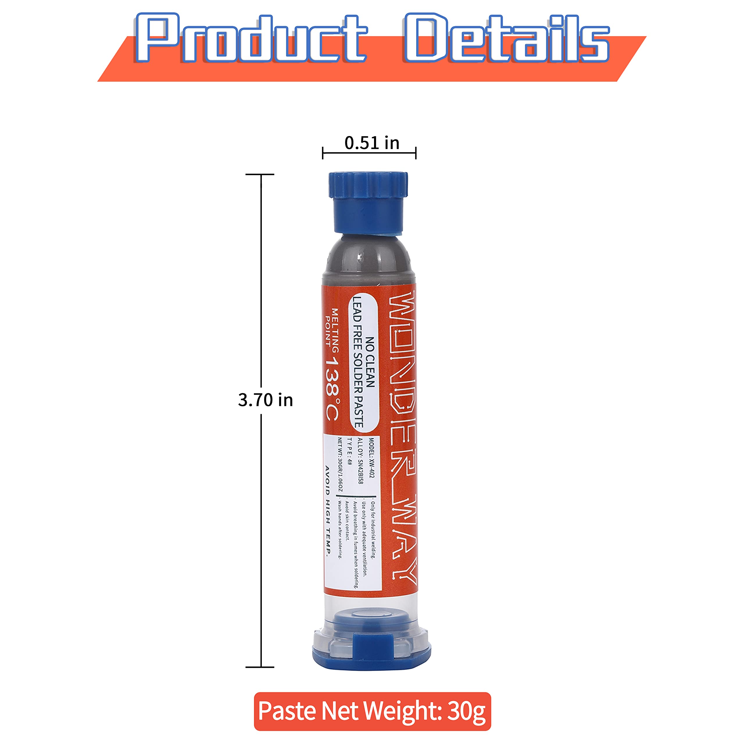 Wonderway Sn42/Bi58 T4 Lead Free Solder Paste No Clean, 138℃ Melting Point (30g)