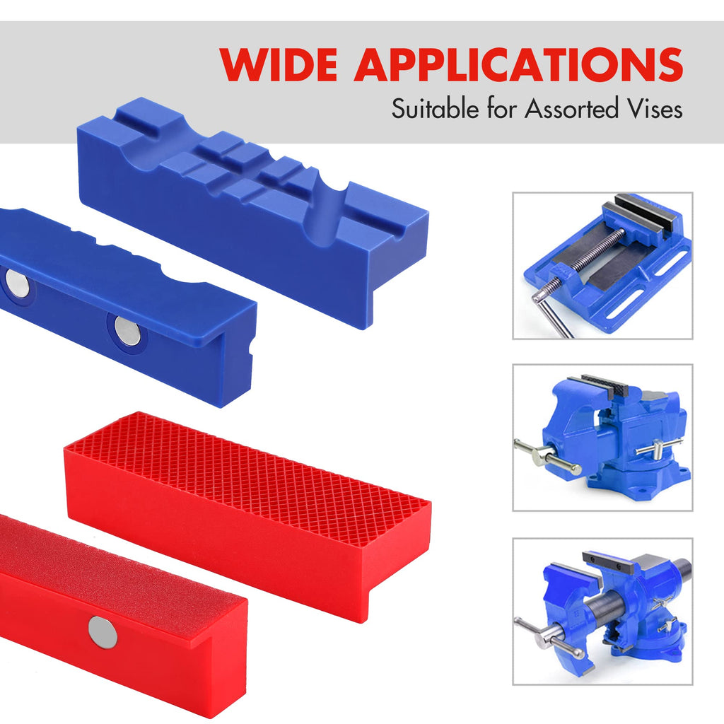 WORKPRO 2-Pair 4-1/2" Vise Jaw Pads, Magnetic TPU Vise Jaw Protective Covers, 1 Multi-Groove Jaw Pads Set and 1 Standard Waffle Surface Jaw Pads Set