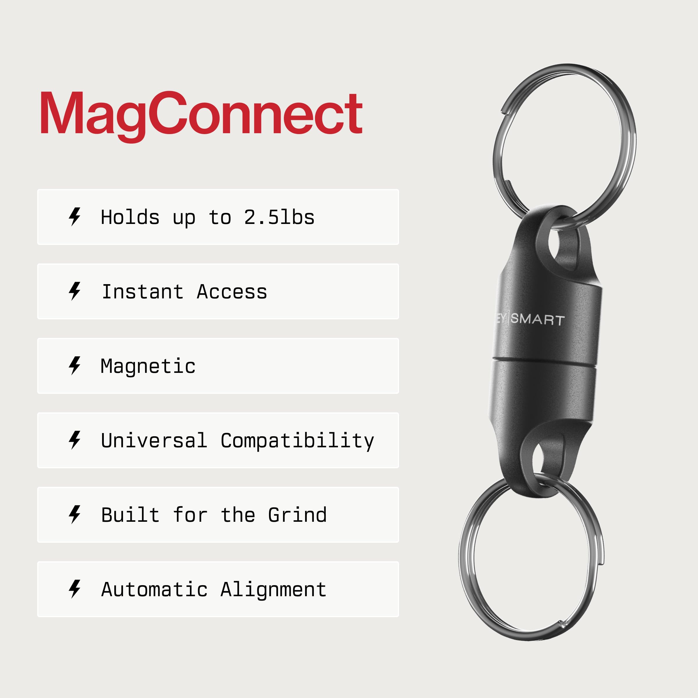 KeySmart MagConnect - Magnetic Quick Release Keychain Connector, Secure Pull-Apart Key Attachment Accessory for Bags, Purse and Belts, Gives You Easy Access to Your Keys, Car Key Fob (3 pack, Black)