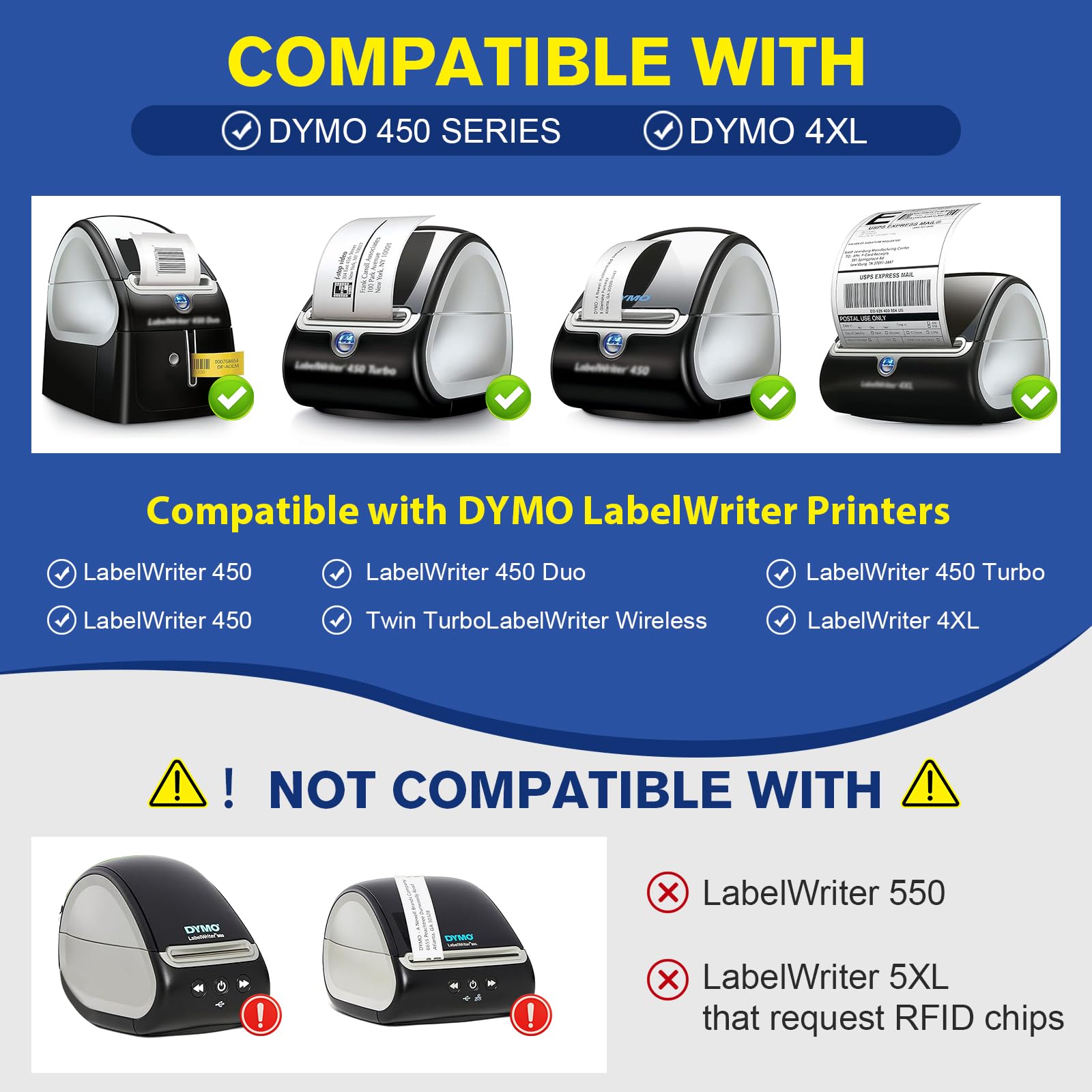 L LIKED 1-1/8"x3-1/2(28x89 mm) Mailing Labels Compatible with Dymo 450, 10 Rolls of 350 30252 Labels for Shipping, Address, Retail, White