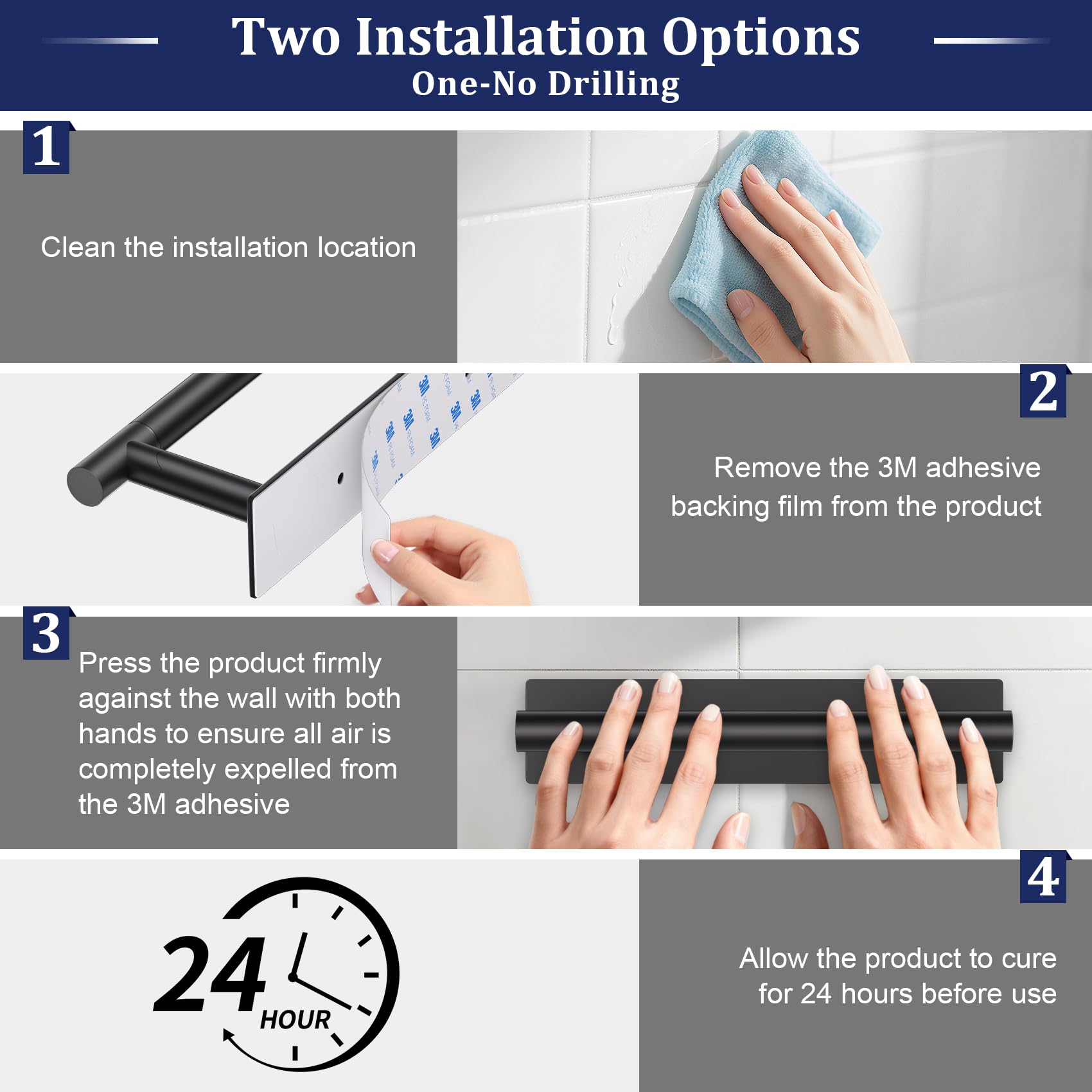 Matte Black Toilet Paper Holder, Adhesive or Screw Toilet Roll Holder Wall Mount, SUS304 Stainless Steel Double Post Pivoting Toilet Roll Holder for Bathroom, Kitchen, Washroom