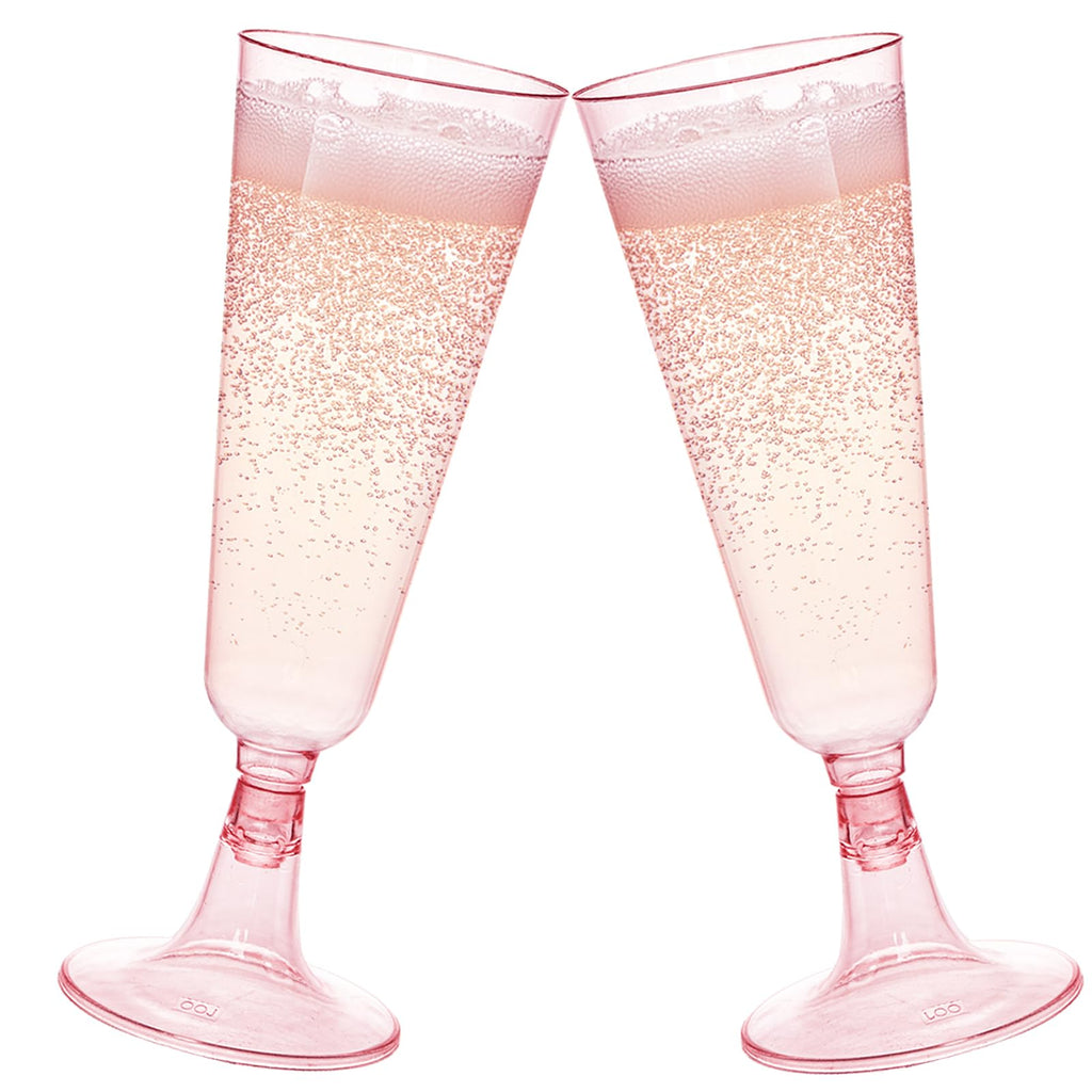 Hedume 70 Pack Pink Champagne Flutes, 5oz Disposable Plastic Wine Glasses, 2-Piece Disposable Champagne Glasses for Celebration, Wedding, Party, Valentine's Day, Mother's Day