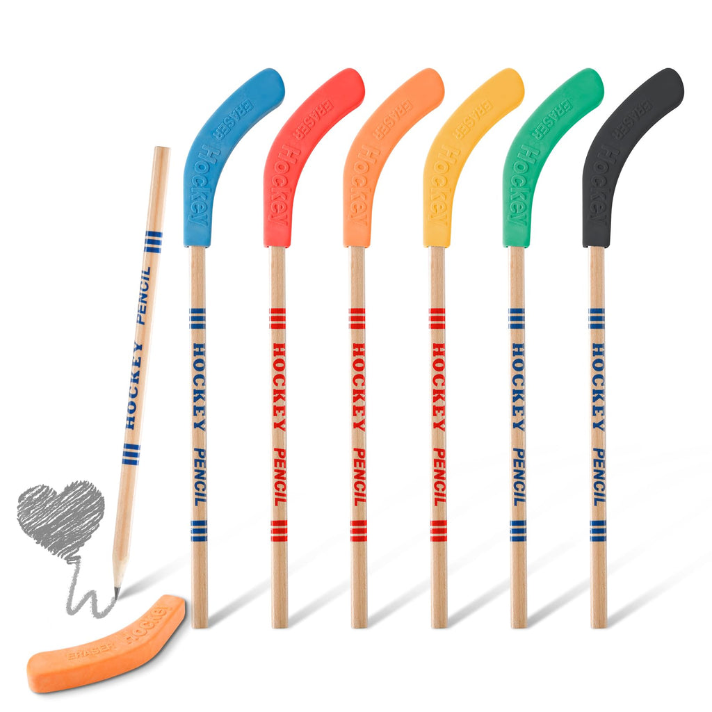Yeetec 24 Pieces Hockey Pencils Stick Pencil with Erasers for Party Bag Fillers Hockey Themed Party Favors Reward Gifts and School Prizes