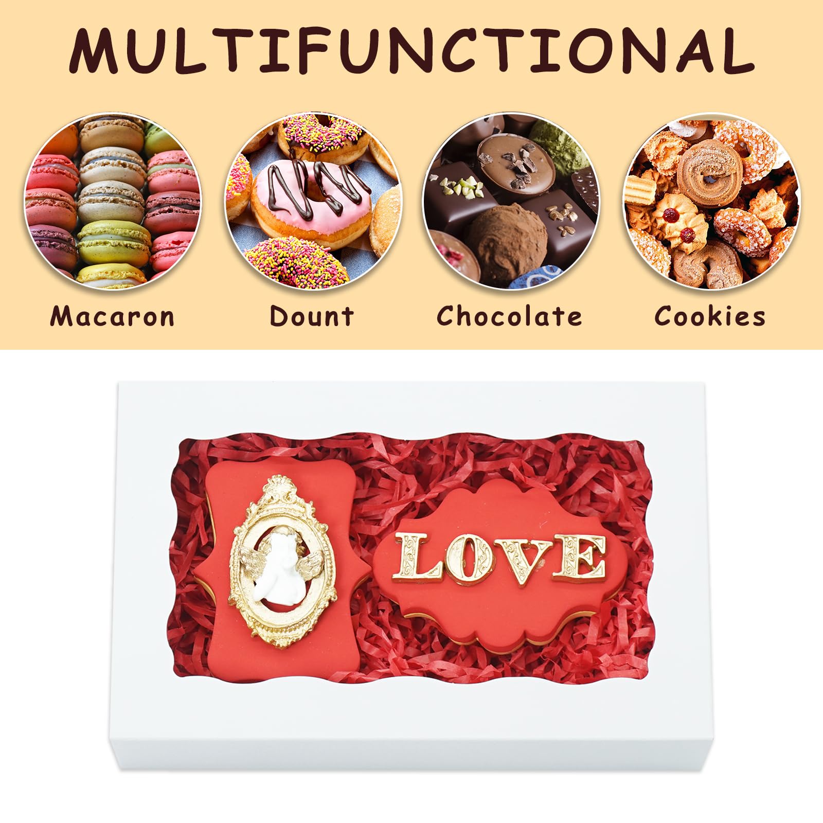 XINHPKGG 50 Pcs Cookie Boxes 7" x 4 3/8" x 1 1/2" Inch Bakery Boxes with Window Treat Box Dessert Box for Wedding Party Mother's Day - White