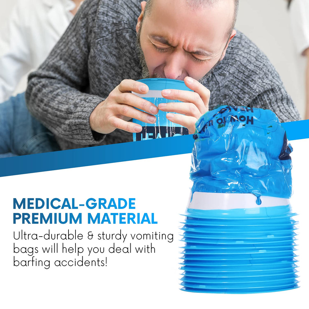 Healqu Hospital Vomit Bags - 24 Pack 1000ml Car Throw Up Bag - for Airsick Travel & Motion Sickness - Leak Resistant Medical Grade Puke Bag - Disposable Barf Bags Throw Up, Nausea