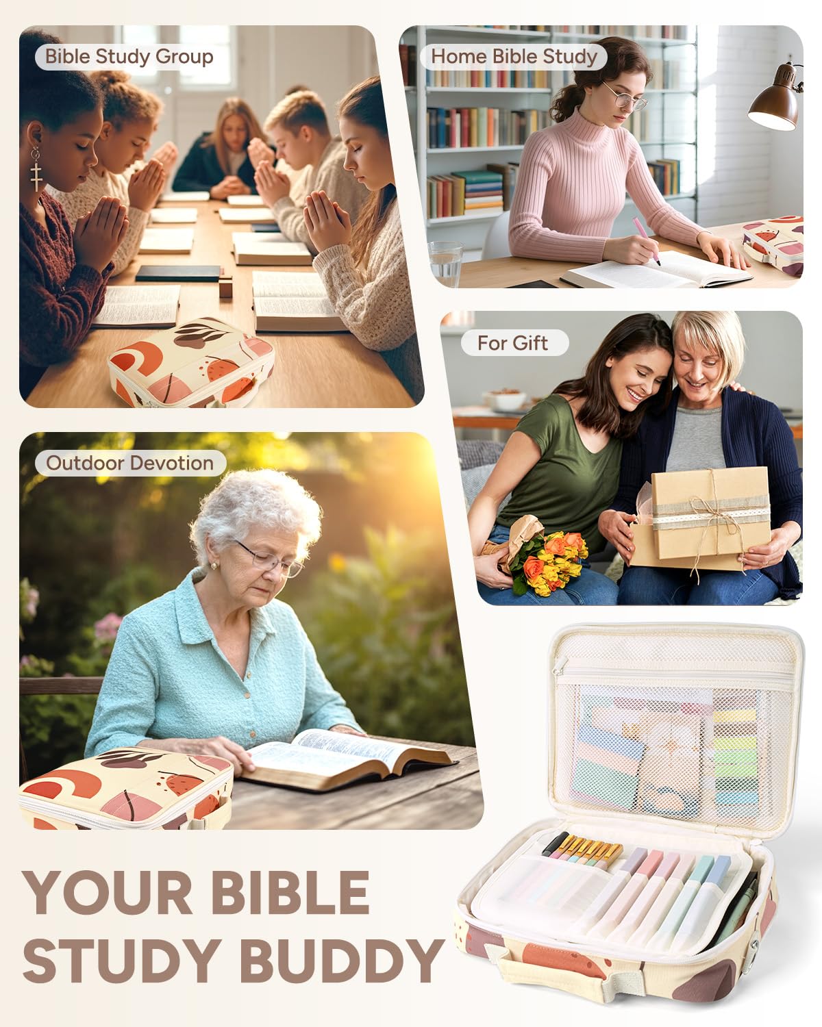 WEMATE 76 PCS Bible Study Supplies with Bible Case, 15 No Bleed Bible Highlighters and Pens, Washi Tape, Transparent Sticky Notes, Prayer Cards, Annotation Journaling Kit Christian Gift for Women