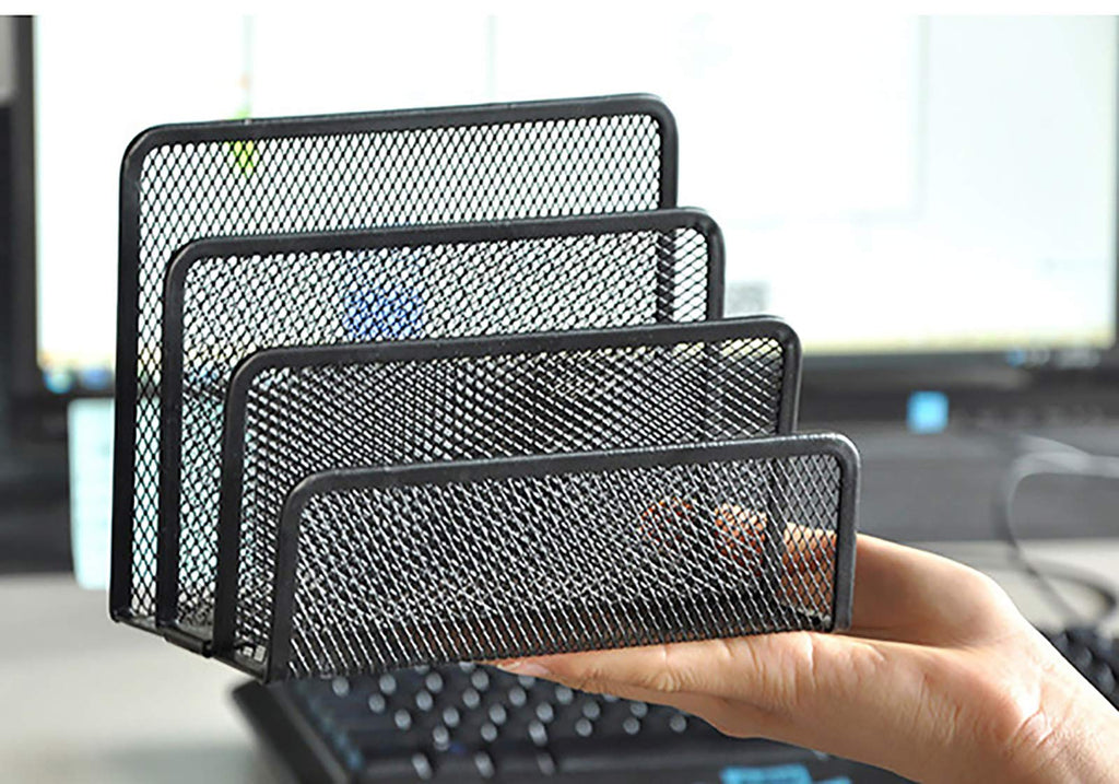 VANRA Small Letter Sorter Desktop File Holder Organizer Metal Mesh with 3 Vertical Upright Compartments (Black)