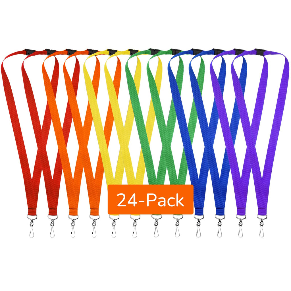 24-Pack Rainbow Breakaway Lanyards, Durable Polyester Neck Straps for ID Cards, Keys, Office, School & Events
